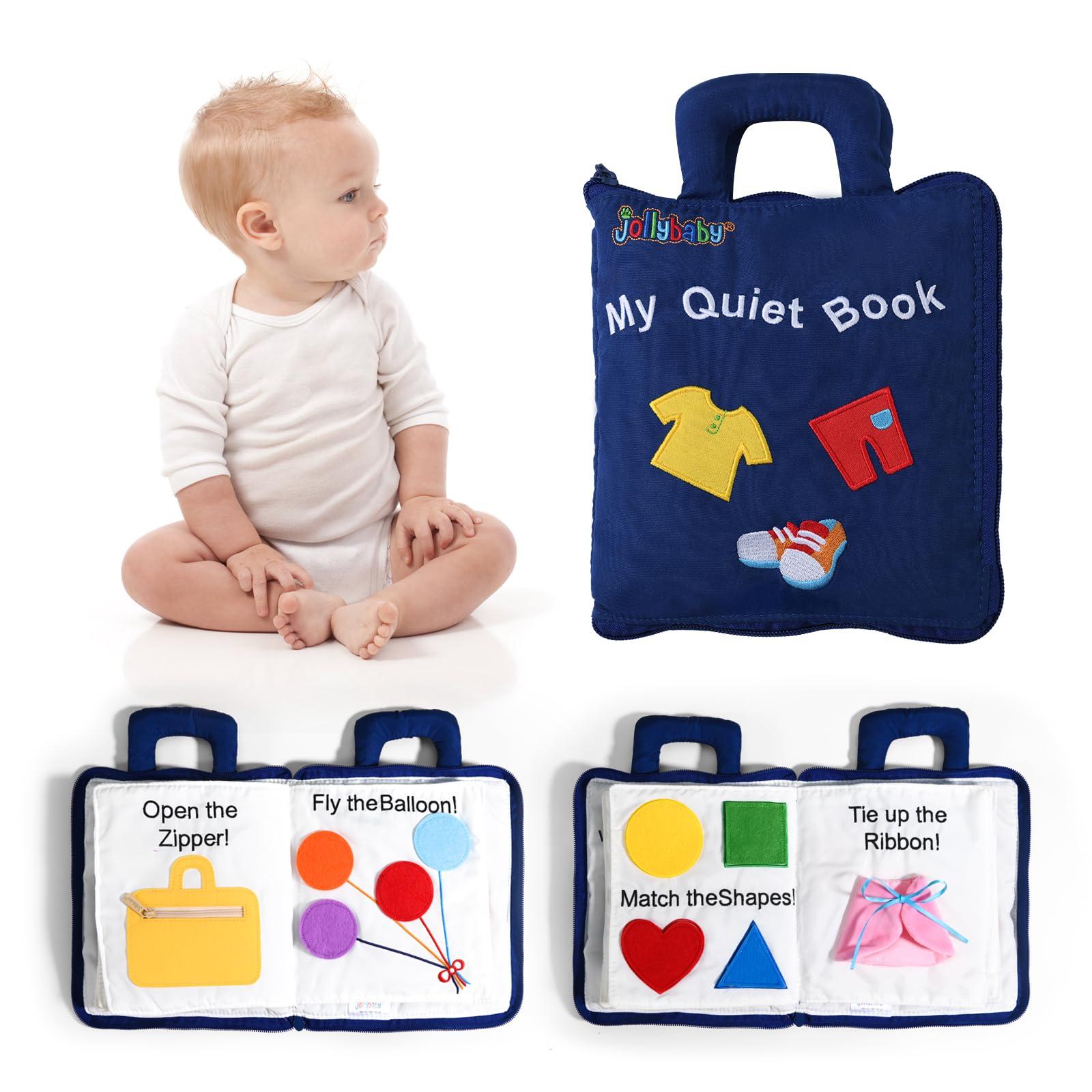 Jollybaby Jollybaby Baby Soft Busy Books -My Quiet Book, Travel Toy & Montessori Sensory Educational, 10 Preschool Learning Activities for 1 2 3 Year Old Toddlers Boy Girl(Blue)