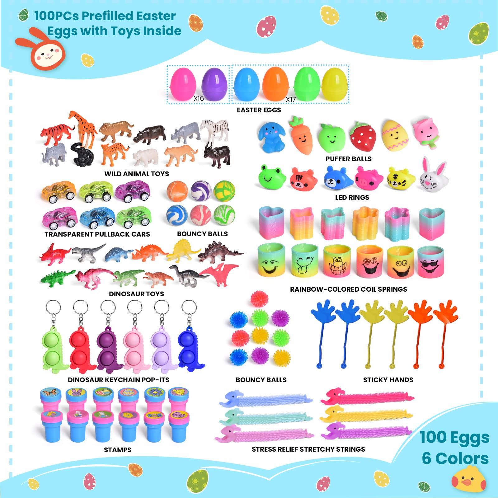 FUN LITTLE TOYS FUN LITTLE TOYS 100PCS Prefilled Easter Eggs with Toys Inside, Filled Plastic Easter Baskets Stuffers Fillers Easter Egg Hunt Prizes Classroom Easter Party Favor Gift for Kids