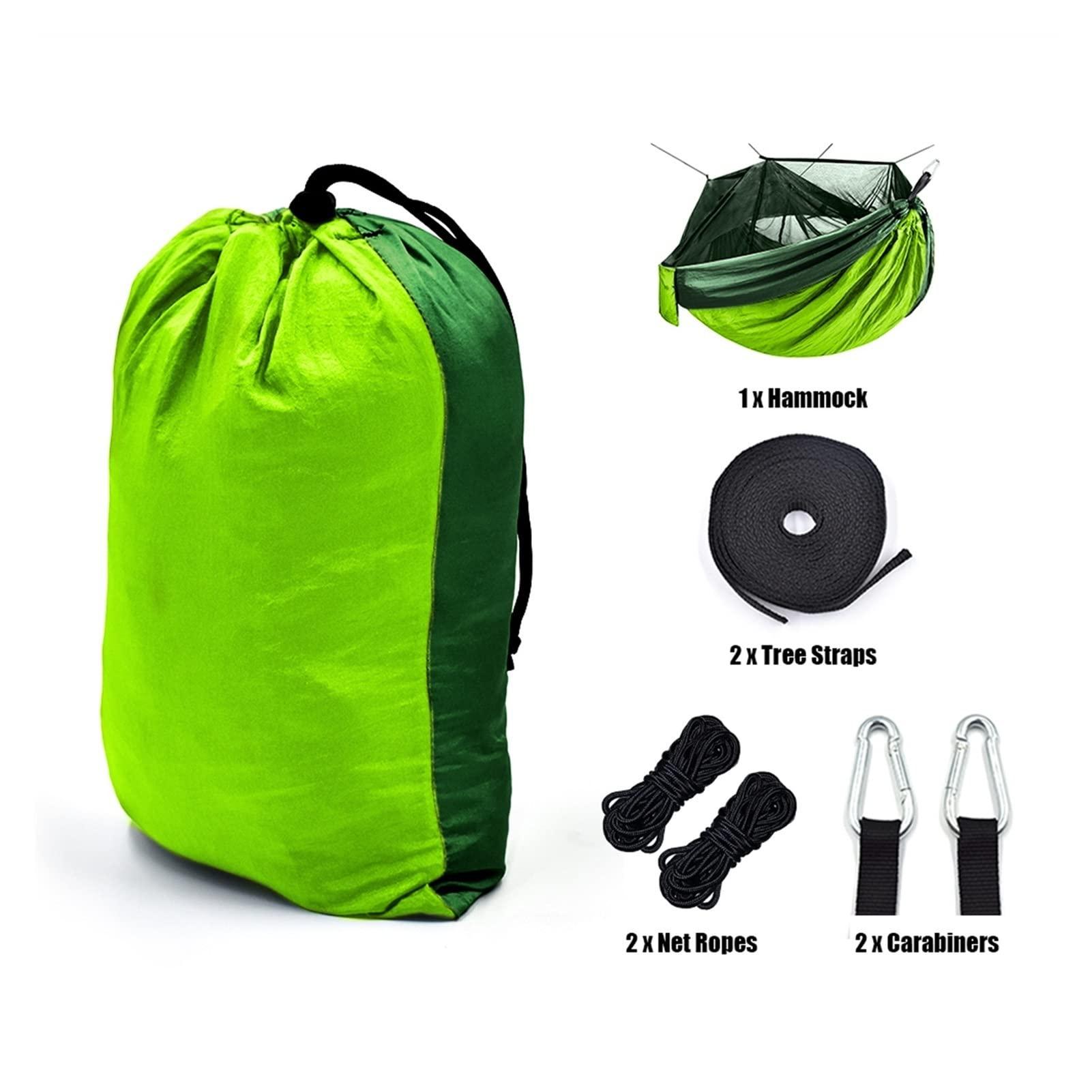WAOCEO Swings Seats Portable Camping Parachute Hammock with Net, Outdoor Travel Hammock, Leisure Sleeping Net Play Set Swings (Color : Green)