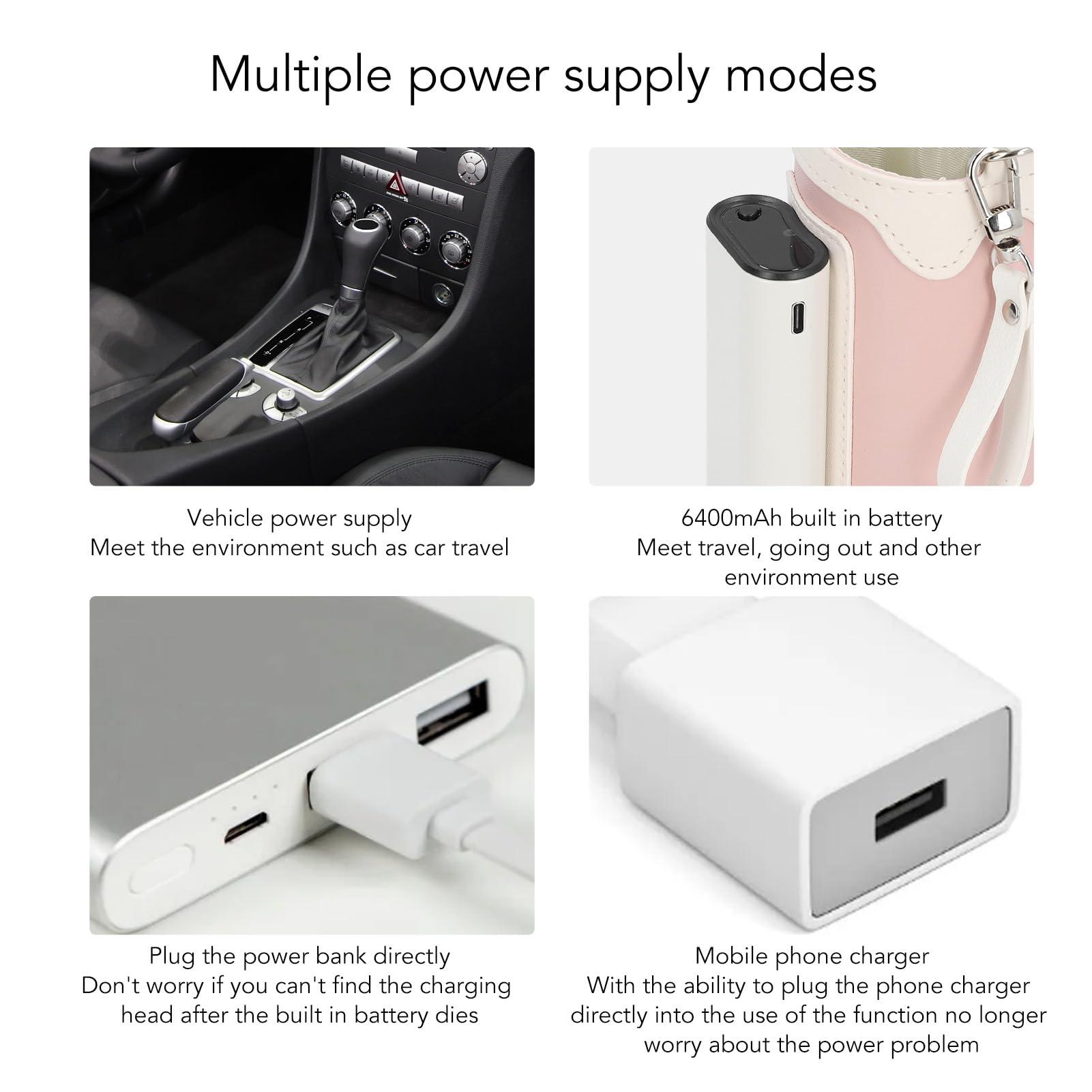 WOHPNLE Adjust Milk Warmer Bag, Baby Bottle Warmer Bag Portable Bottle Warmer Rechargeable Universal Milk Warmer Bag for Travel Home(Pink)