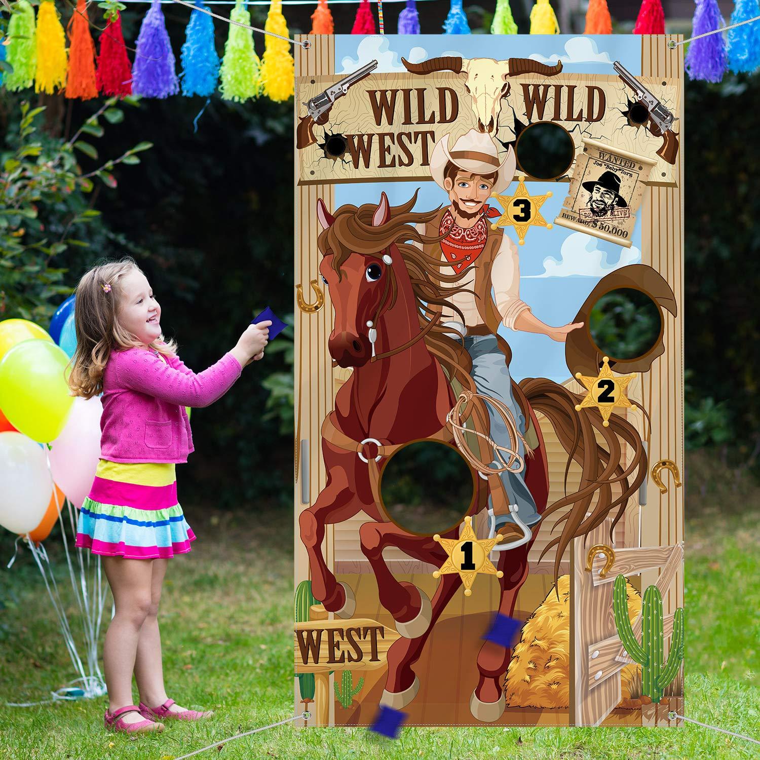 Blulu Blulu Western Party Cowboy Toss Games with 3 Bean Bags, Fun Game for Kids and Adults in Western Themed Activities Cowboy Decorations and Supplies