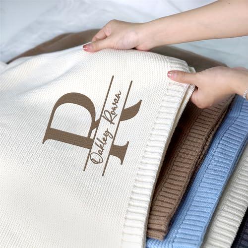 locobird locobird Initials Name Embroidered Baby Blanket, Personalized Baby Blanket for Boys Girls, Custom Baby Name Blankets, Embroidery Blanket, Cotton Knit Blanket for Son Daughter