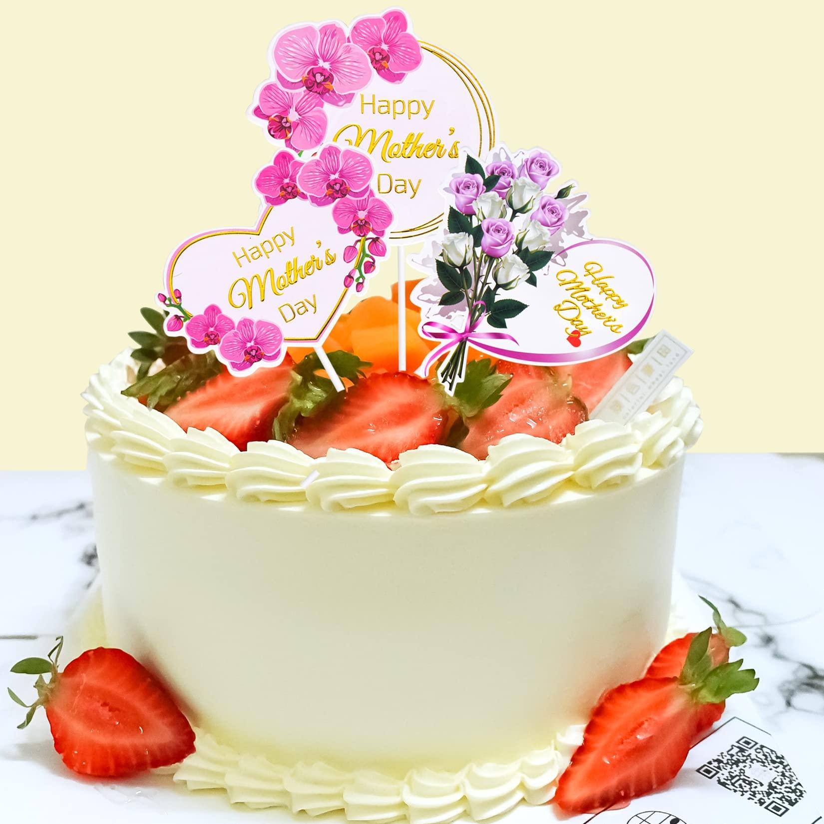 SUMERSHA SUMERSHA 12 Pieces Happy Mother's Day Cake Toppers Flower Cupcake Topper for Mother's Day Birthday Cake Decoration Party Supplies, 3 Styles