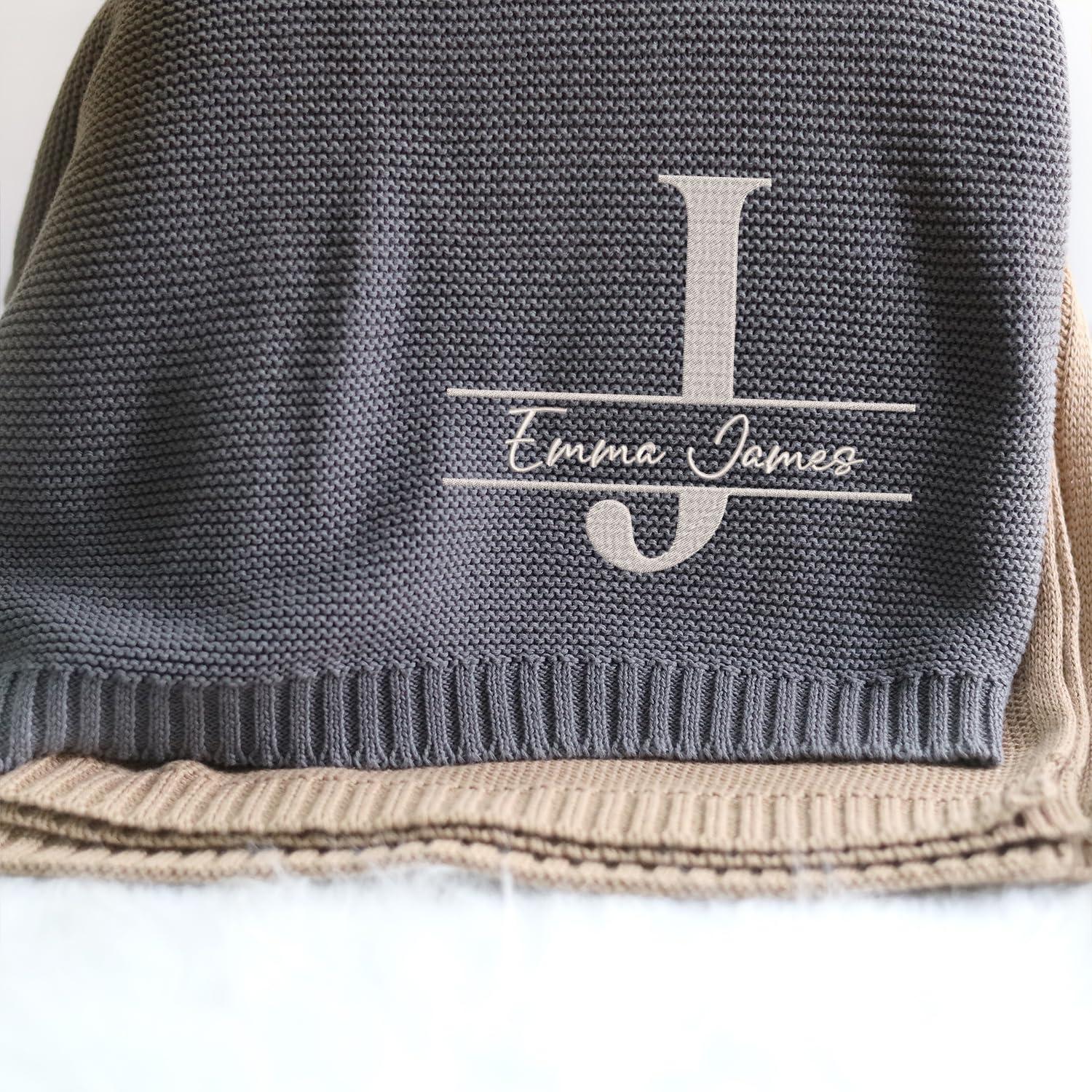 locobird locobird Initials Name Embroidered Baby Blanket, Personalized Baby Blanket for Boys Girls, Custom Baby Name Blankets, Embroidery Blanket, Cotton Knit Blanket for Son Daughter