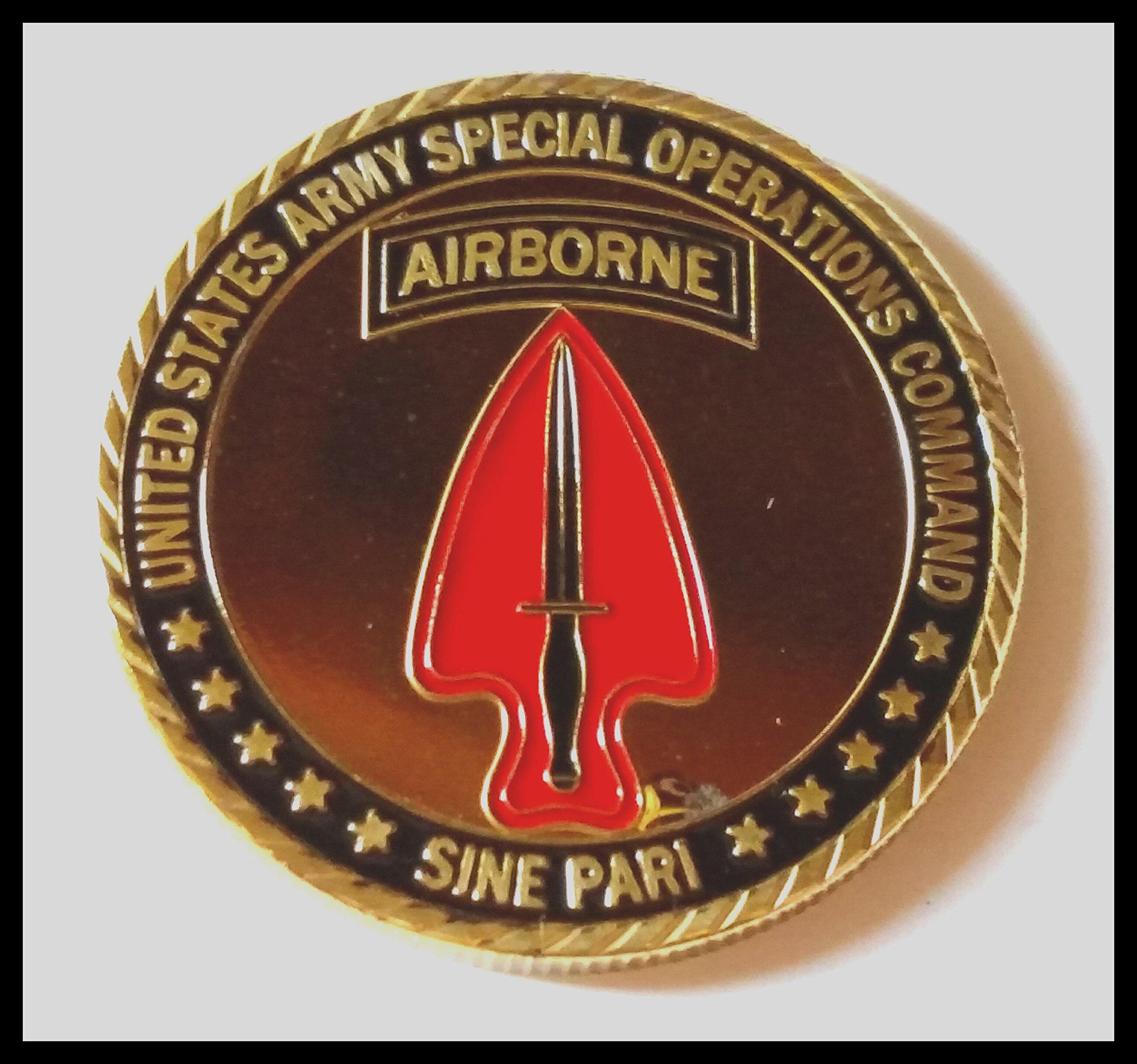 HMC US Army Special Operations Command Airborne Sine Pari Colorized Challenge Art Coin