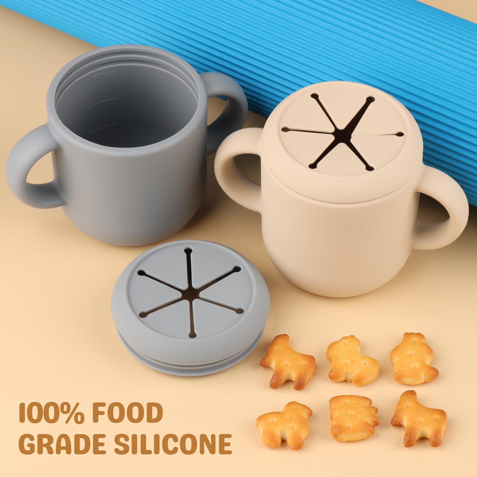 Mintlyfe Mintlyfe Snack Containers, Silicone Snack Cups for 6-12 Months Toddlers - Pack of 2 Food Grade Silicone Snack Cups with Grip Handle for Baby Led Weaning, Unbreakable (Sand/Natural)