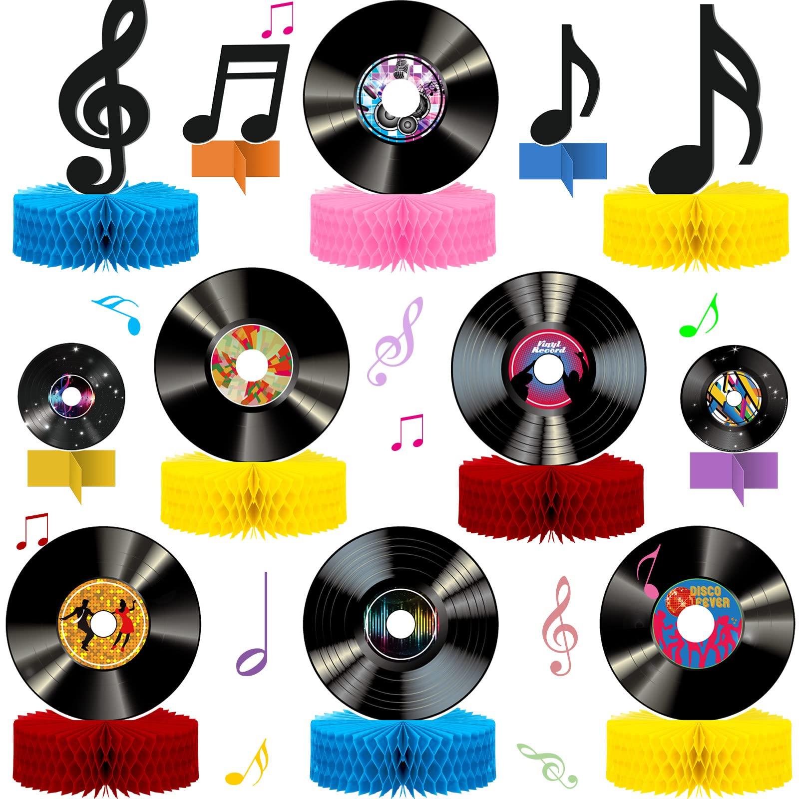 Eaasty 12 Pcs Vinyl Record Honeycomb Centerpieces 1950\'s Party Decorations Rock and Roll Music Party Supplies Record Retro Table Decor Record Note Room Decor Sign for 50s Theme Music Party Supplies Favors