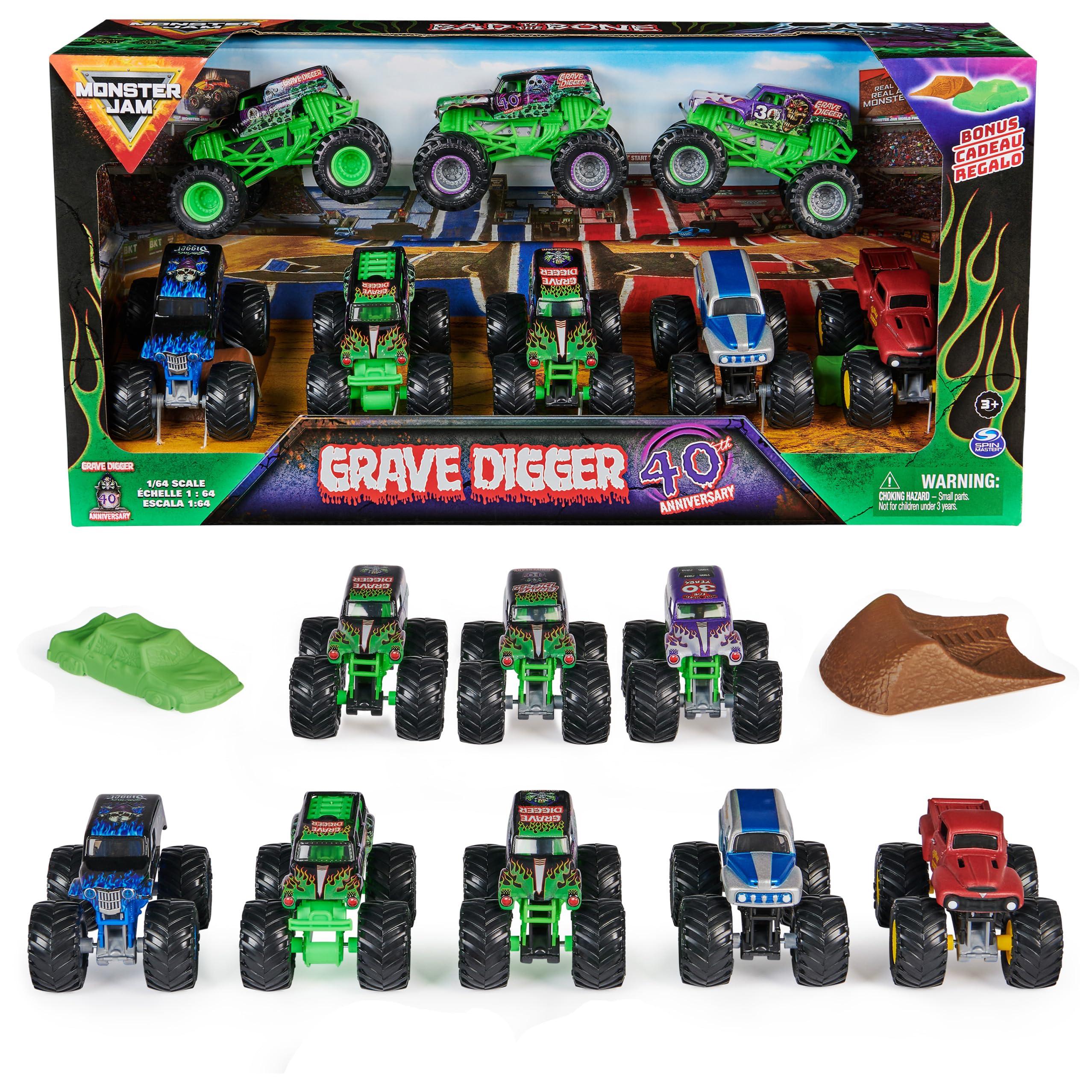 Monster Jam Monster Jam, Grave Digger 40th Anniversary 8-Pack Monster Trucks with Bonus Accessories, 1:64 Scale, Kids Toys for Boys and Girls 3 and up