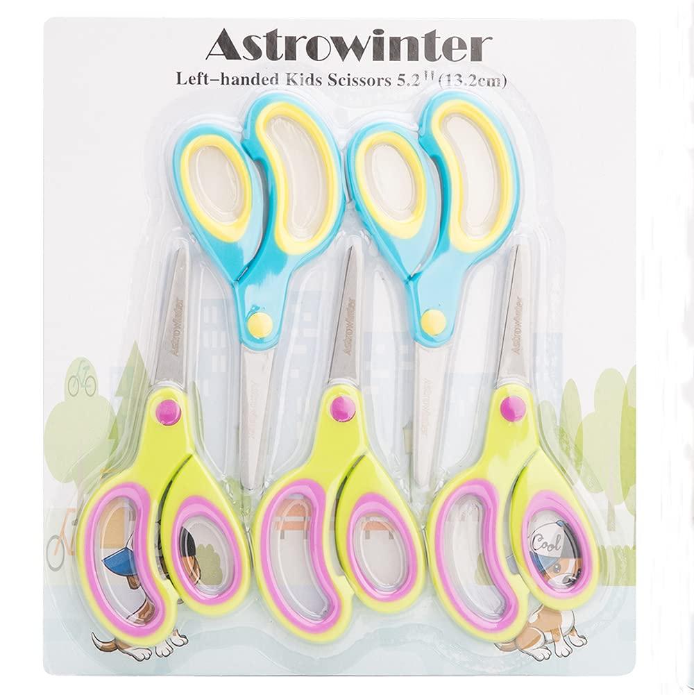 Astrowinter Left-handed Kids Scissors by Astrowinter (Pack of 5, Rounded-tip, 5.2-Inch) - Lefty Soft Touch Blunt School Student Scissors Shears AW-004-B