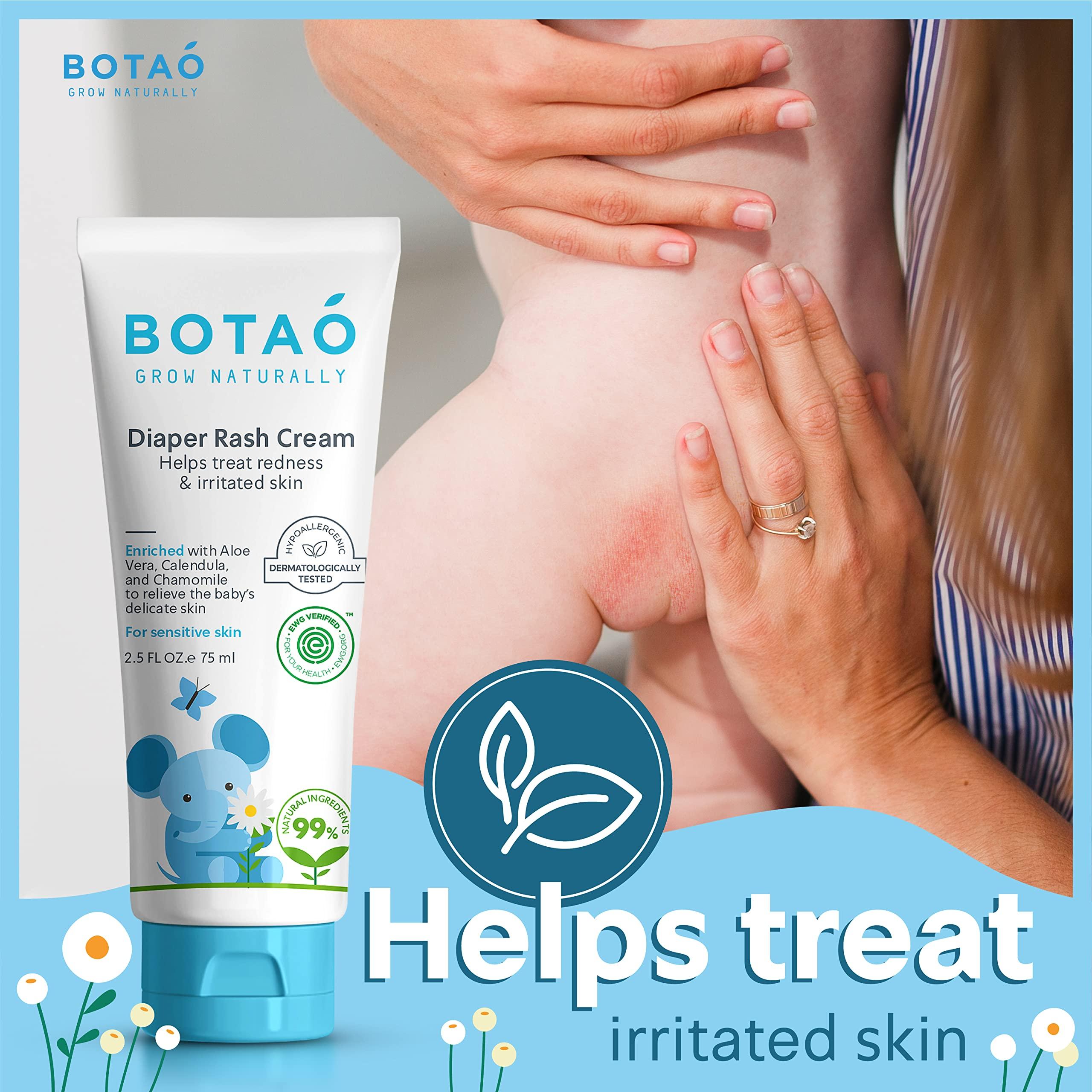 BOTAO BOTAO Baby's Natural Diaper Cream | Organic Diaper Cream EWG Verified | Naturally Soothes Baby Rashes | Baby zinc Ointment Natural | For Sensitive Skin with Aloe Vera & Calendula, 2.5Oz
