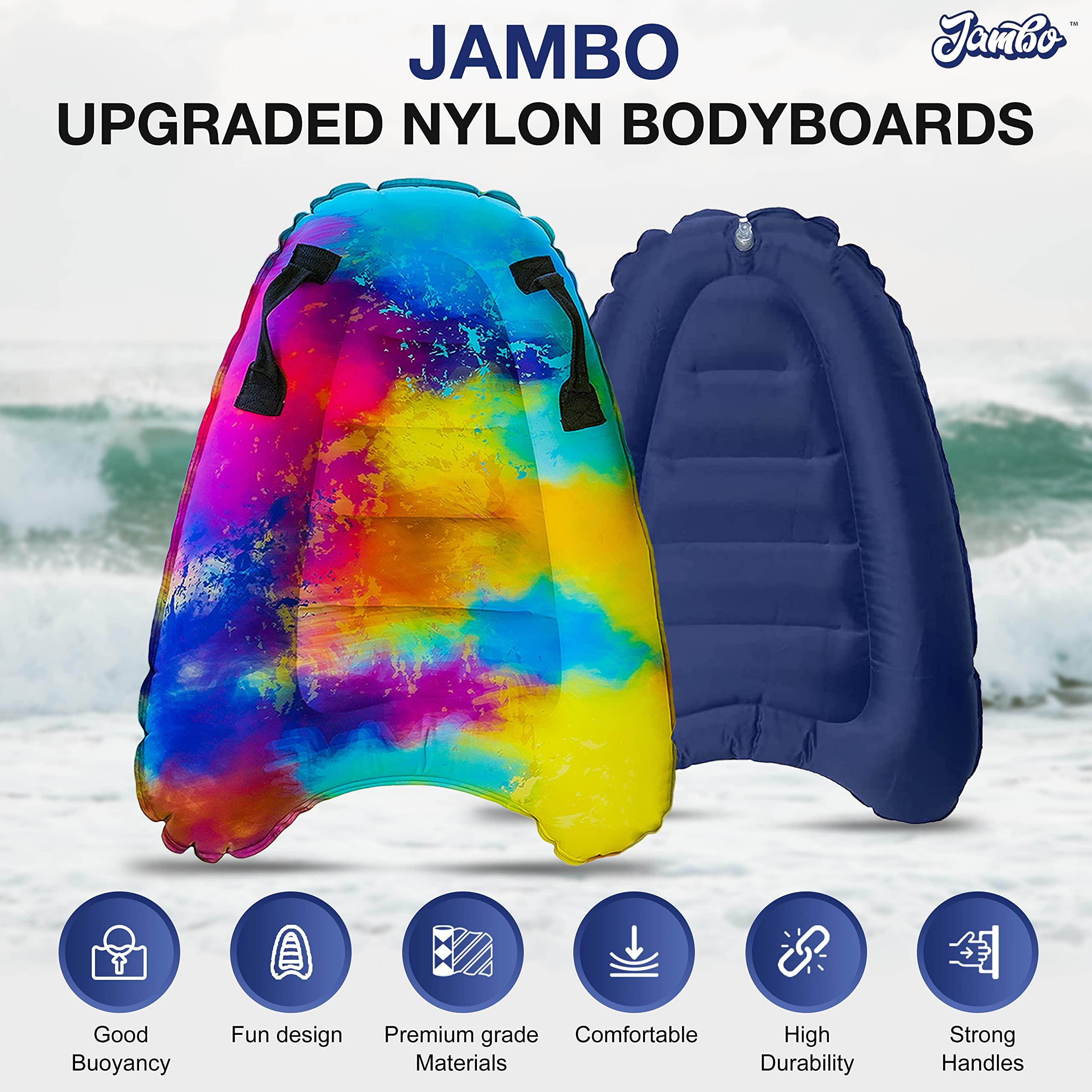 JAMBO JAMBO Inflatable Surf Body Board with Handles, Boogie Board for Beach, Surfing Swimming Floating Surfboard Boards, Pool Floats Pool Beach Toy for Kids (Tie-Dye, Water Color and Color Spiked) - 3 Pack