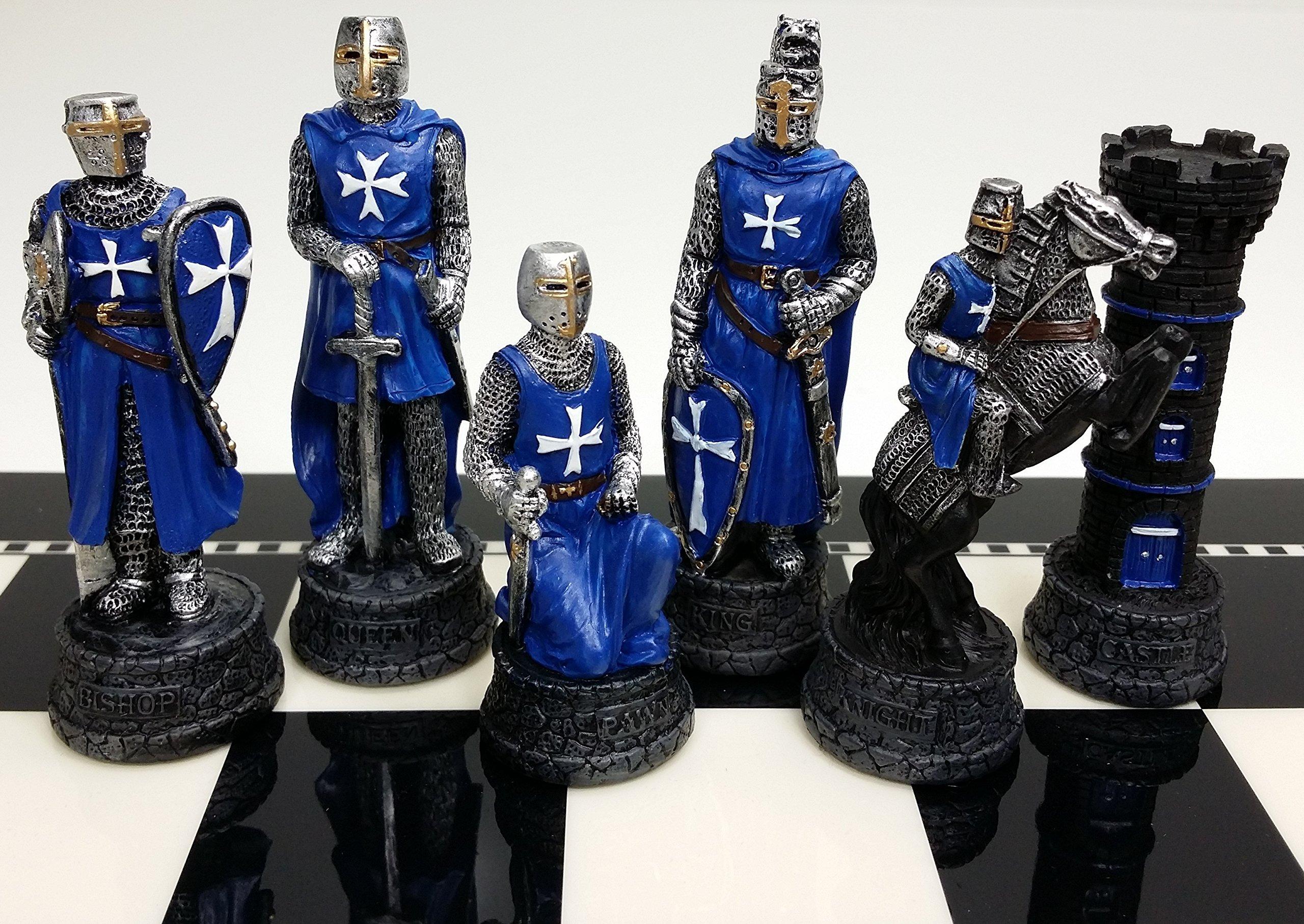 Kraiovim Medieval Times Crusades RED & Blue Maltese Knight Set of Chess Men Pieces Hand Painted - NO Board