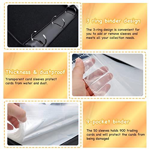 uimomn Card Binder for Trading Cards | 9 Pocket with 50 Sleeves up to 900 Cards | Holder Album School Choice for 1-18 Year Boys/Girls | Trading Card Binder Display Case (Card not included) (F1)
