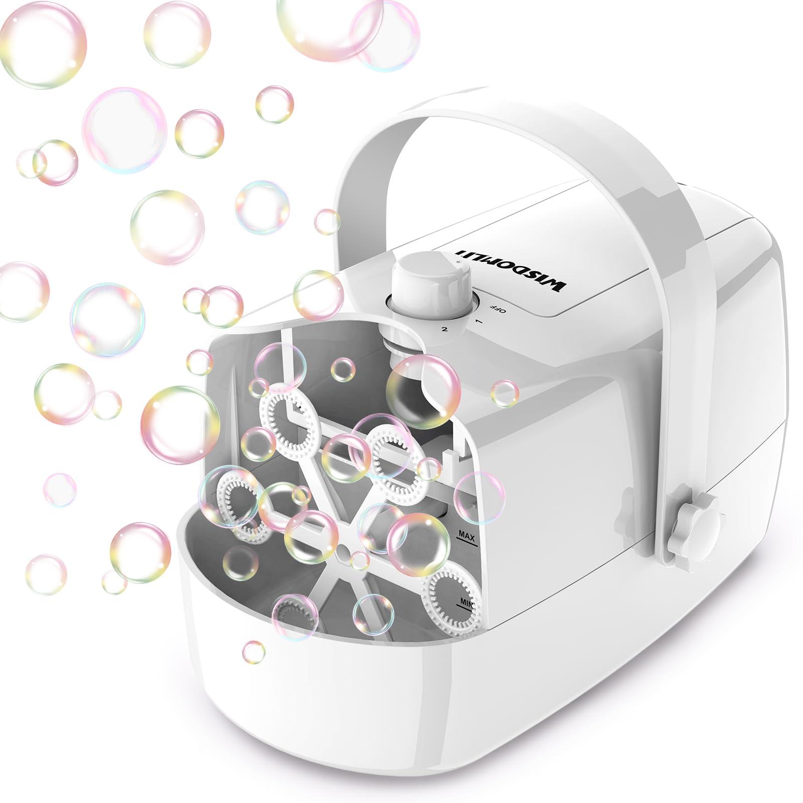 Wisdomlit Bubble Machine, Automatic Bubble Blower, 8000+ Big Bubbles Per Minute, Bubble Maker for Kids Toddlers, Operated by Plug-in or Batteries, Bubble Toys for Indoor Outdoor Birthday Party