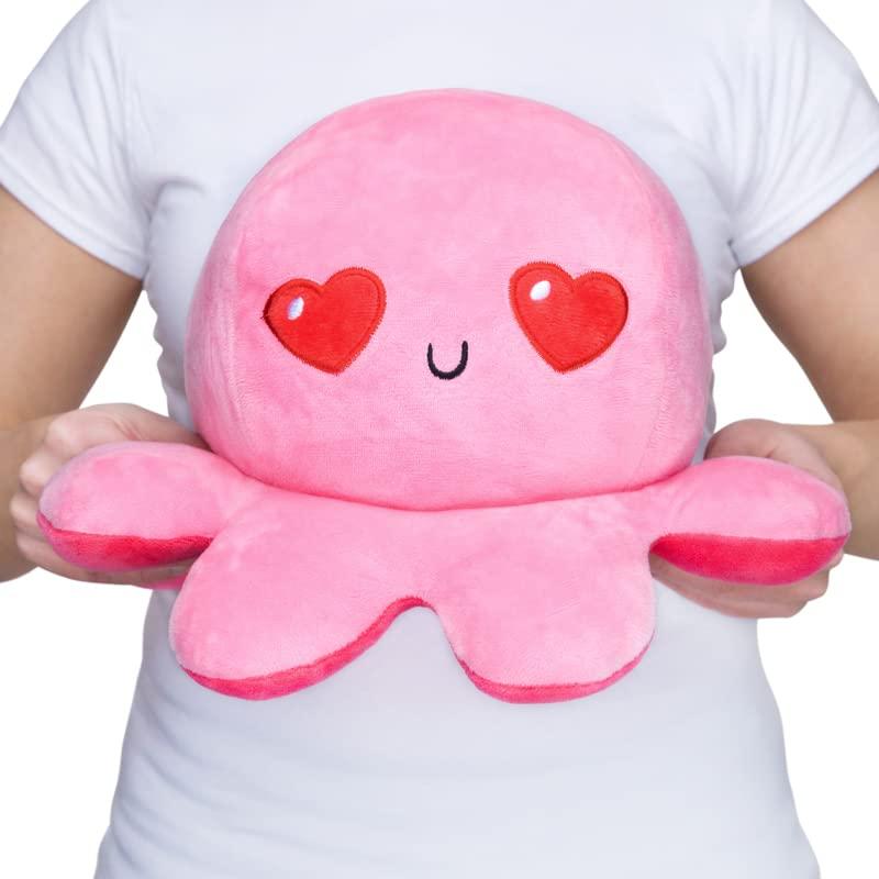 TeeTurtle TeeTurtle - Original Reversible Big Octopus Plushie - Pink Heart Eyes + Fire Eyes - Huggable and Soft Sensory Fidget Toy Stuffed Animals That Show Your Mood - Perfect for Valentine\'s Day!