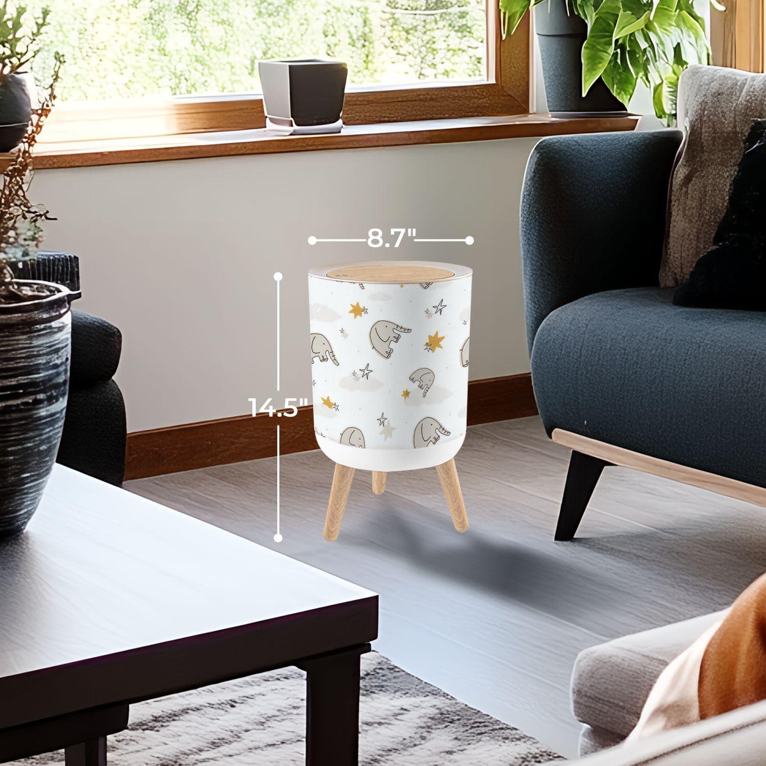 PHAIBHKERP Trash Can with Lid Nursery seamless pattern elephants stars clouds white for kids apparel Garbage Can Round Waste Bin Press Cover Dog Proof Wastebasket for Kitchen Bathroom Living Room Nursery 1.8gal