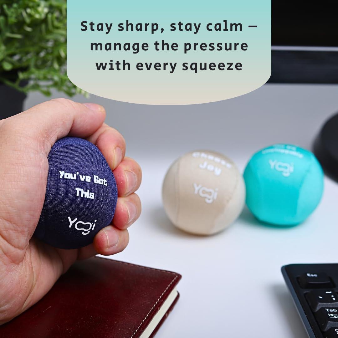 LIGHTBULB IDEAS Yogi Stress Balls - Stress Ball with Finger Grip Strap, Stress Balls for Adults and Kids, Grip Strength Trainer Squeeze Balls, Anxiety Stress Relief, Fidget Handball, Squish Ball