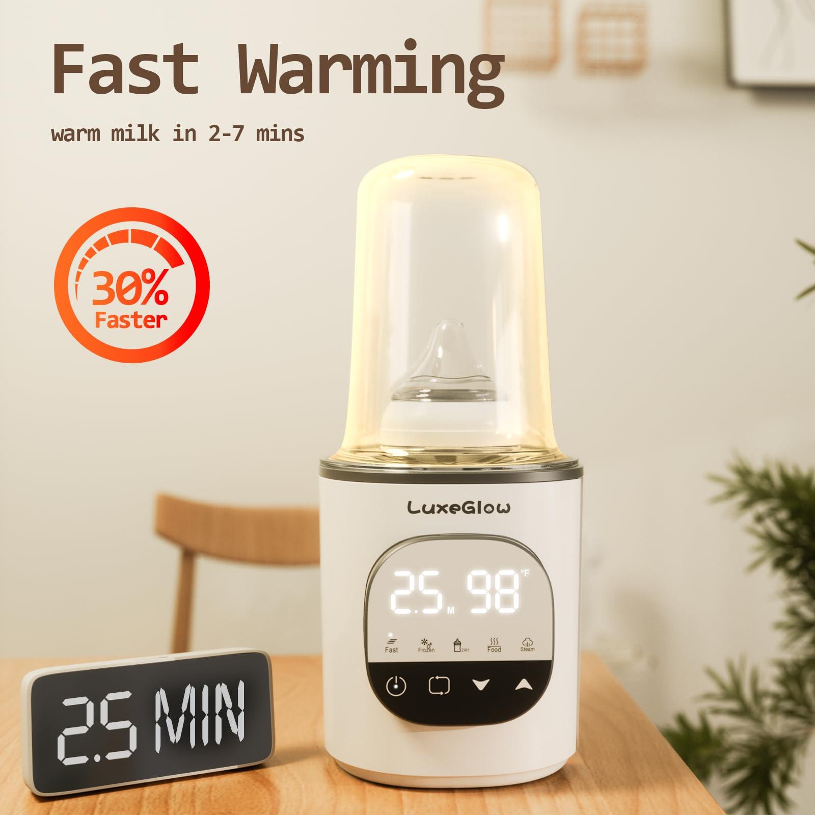 LuxeGlow Fast Baby Bottle Warmer for Breastmilk and Formula, Accurate Temperature Control, 10-in-1 Functionality Bottle Warmer for All Bottle Sizes with Thaw,Sterilizing, 24H Keep Warm, Food Heating