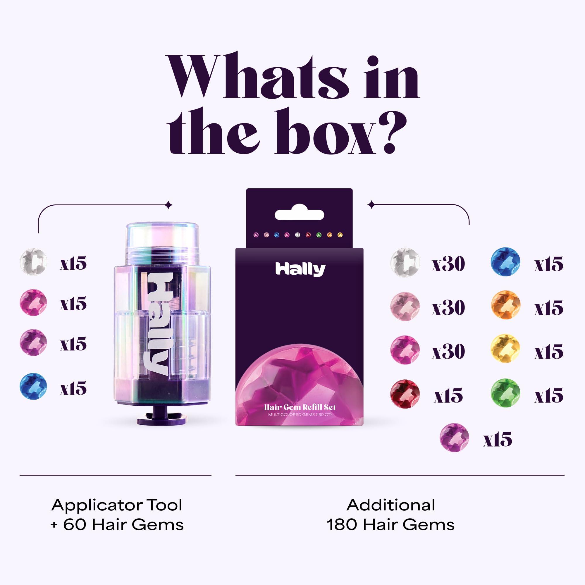 Hally Hair Hally Hair Gems Pen Applicator - Includes Hair Styling Tool with 240 Multicolored Adhesive Gem Stickers Hair Jewels - Stylish Hair Accessories for School, Halloween, Festivals, Wedding, Parties & More