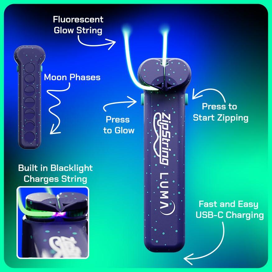 ZipString ZipString Luma - The Patented Glow-in-The-Dark Toy That Flies a Loop of String, Creates Endless Shapes and Tricks Built-in LED for Glowing Fun. Perfect STEM Gift for Kids & Adults. Wonderment Awaits