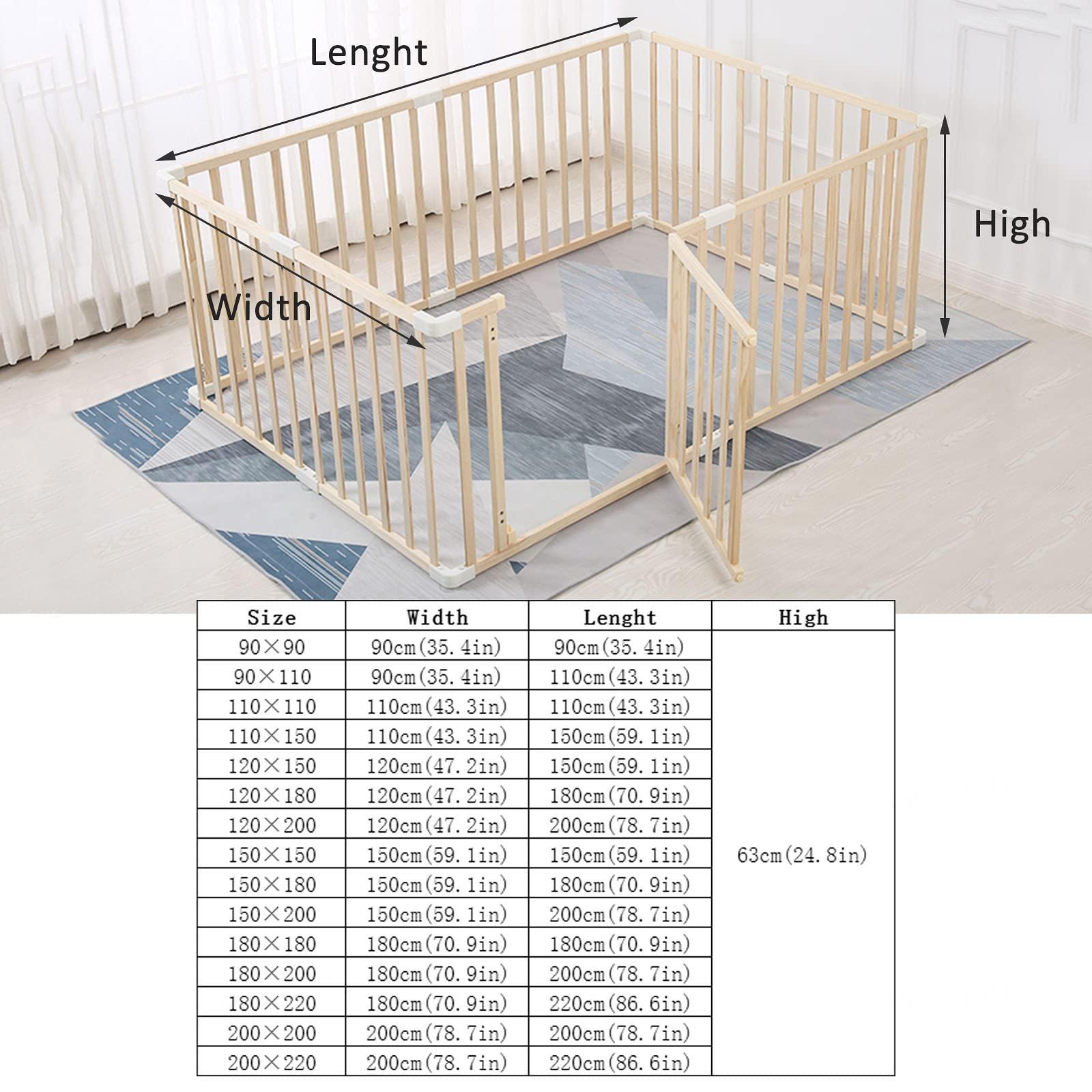 Jolan Portable Baby Playpen,Wooden Baby Fence with Door,Crawling Playpen,Indoor Outdoor Safety Playard Fence,Breathable/Durable Playpen for Baby and Toddlers,with Anti-slip Bases,200200cm