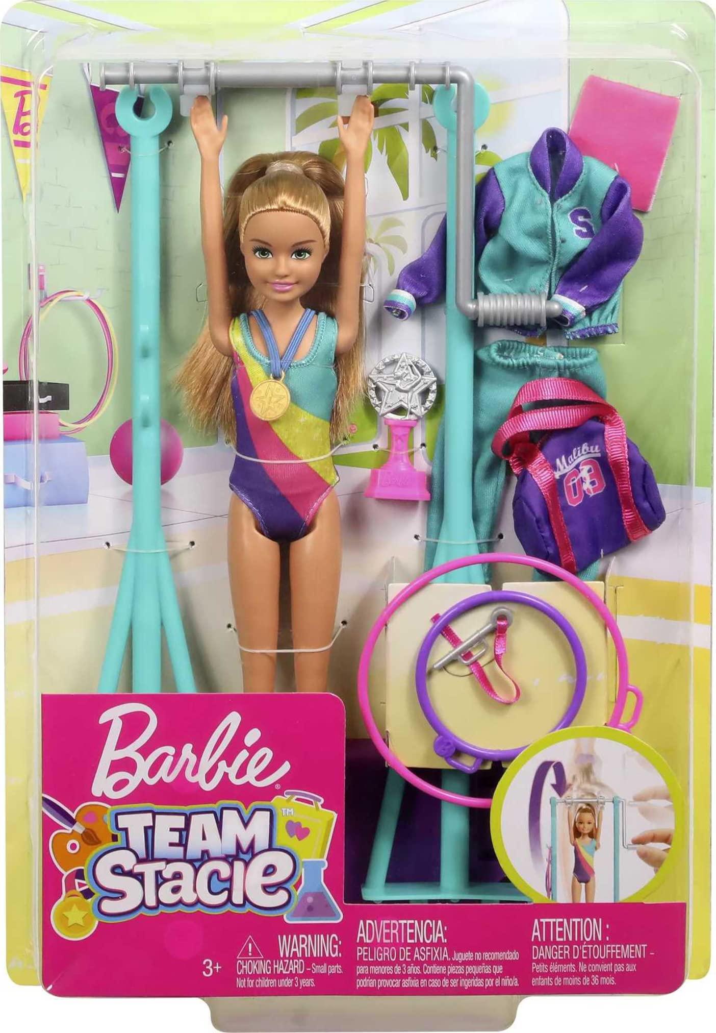 Barbie Barbie Team Stacie Doll and Gymnastics Playset with Spinning Bar and 7 Themed Accessories for 3 to 7 Year Olds