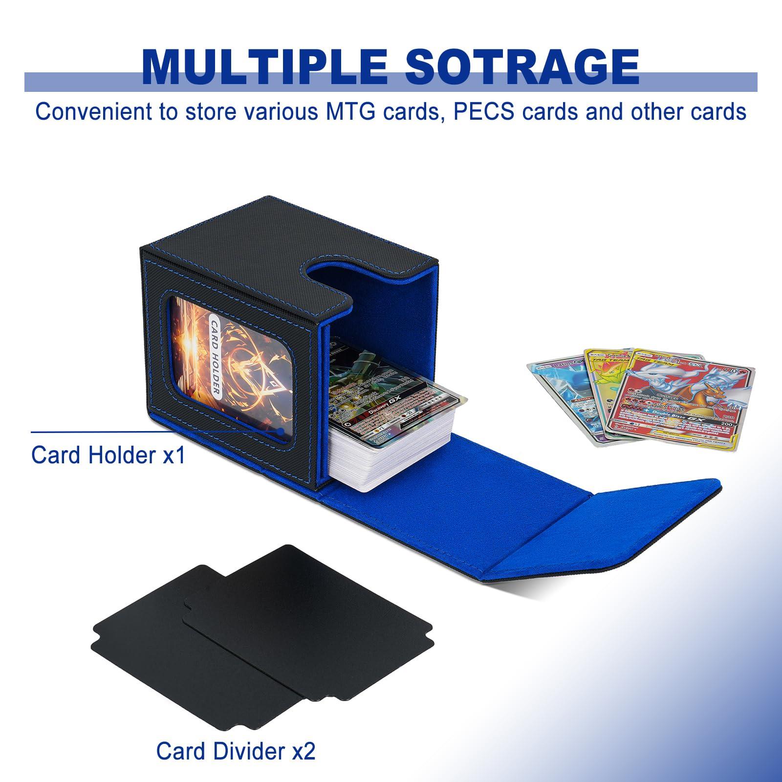 Jaffzora Jaffzora Card Deck Box for MTG Commander, Magnetic Card Display Case,TCG Card Storage Box, Holds 100 Double-Sleeved Cards, Black&Blue