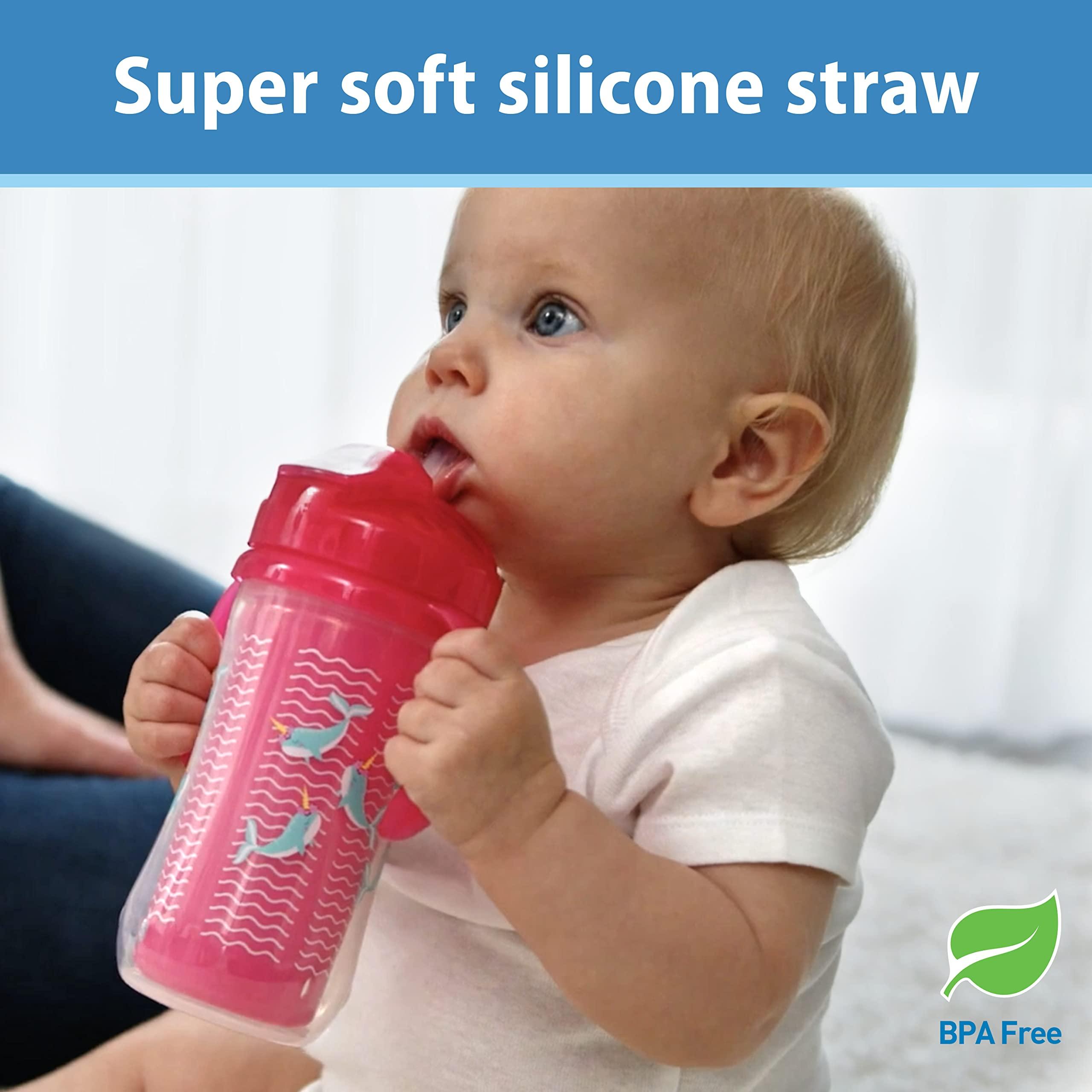 Dr. Brown\'s Dr. Brown's Milestones Insulated Sippy Cup with Straw and Handles, Pink, 10oz, 2 Pack, 12m+ & Milestones Narrow Sippy Straw Bottle with 100% Silicone Handles, 8oz/250mL, Pink, 1 Pack, 6m+