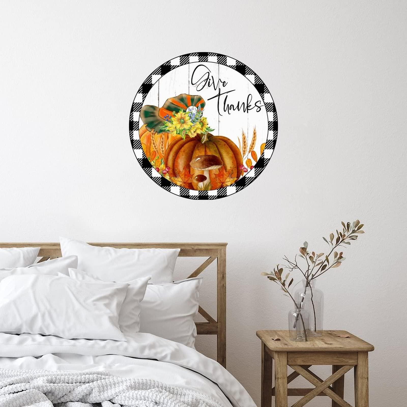 Autravelco Vinyl Wall Quotes Stickers Thanksgiving Give Thanks Cute Wall Art Decal Wall Art Fall Thanksgiving Pumpkin Halloween Wall Decals Stickers for Nursery Family School Outdoors 18in