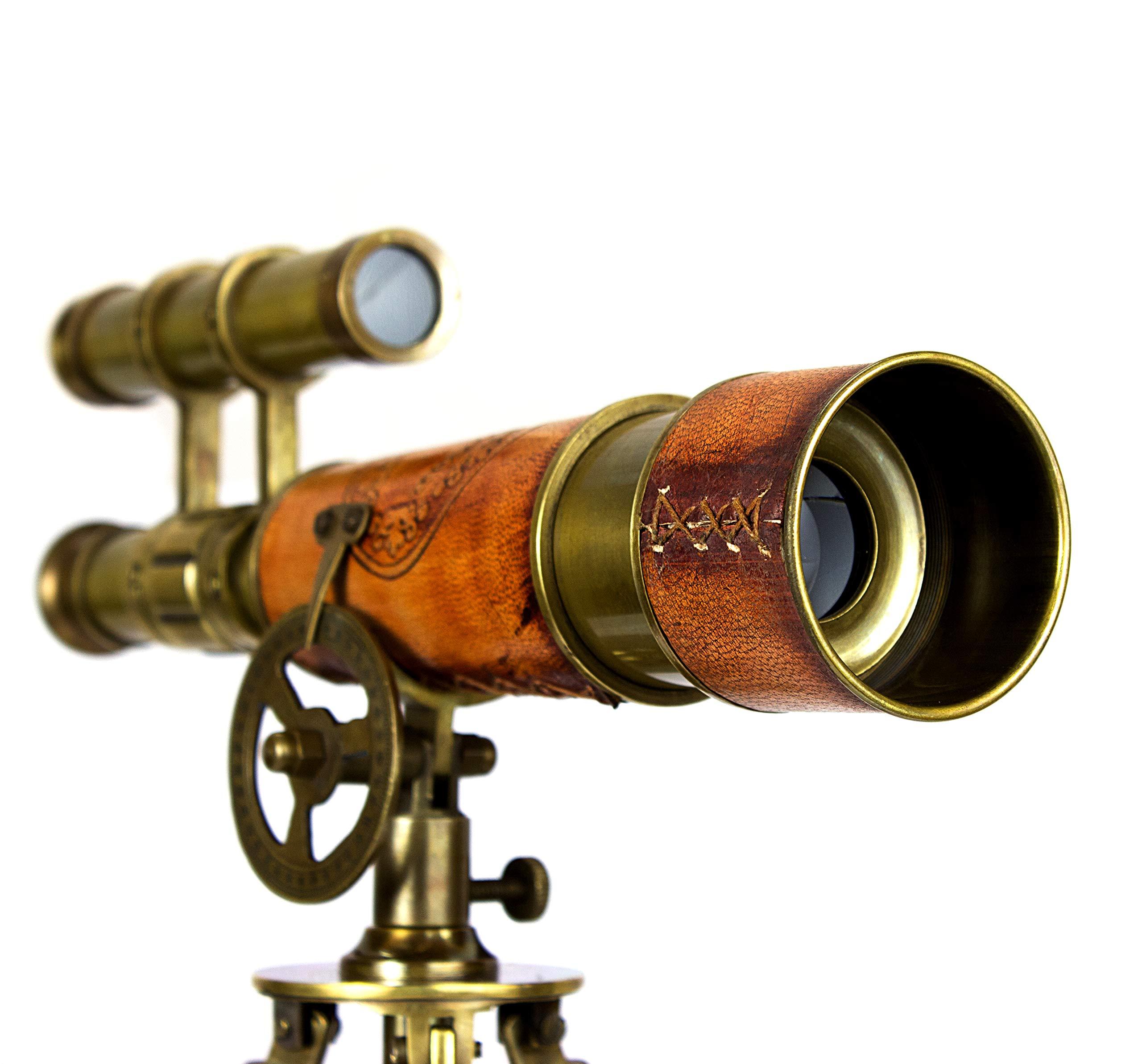 collectiblesBuy Double Barrel Table Dcor Antique Brass Telescope with Tripod Vintage Marine Functional Instrument Collectibles Item Leather Home Decor