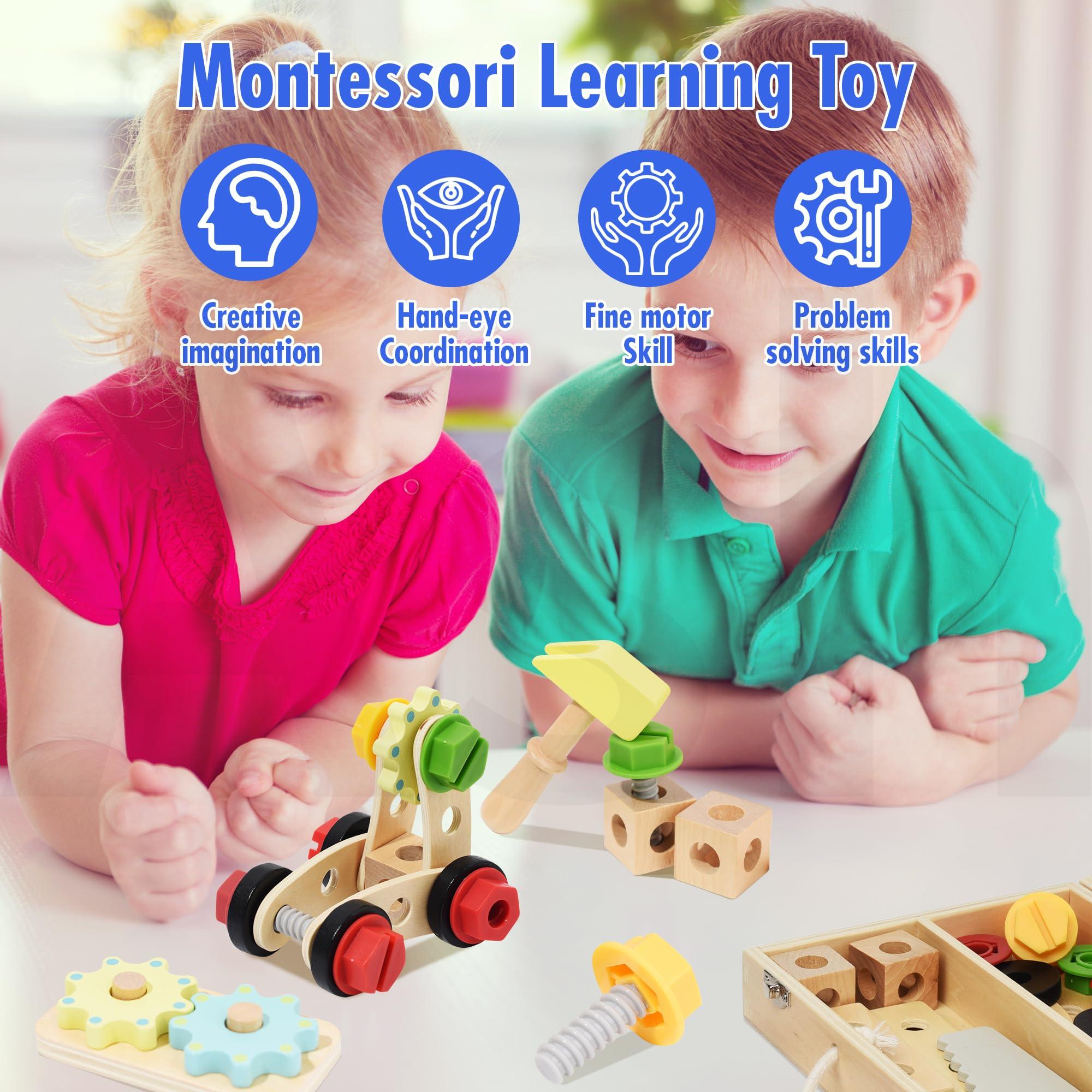 HTWELL HTWELL Kids Montessori Tool Set,Wooden Toy Tool Set for Toddles,Montessori Play Tool Box ,Toddler Tool kit for 3 4 5 6 Years Old Boys Girls