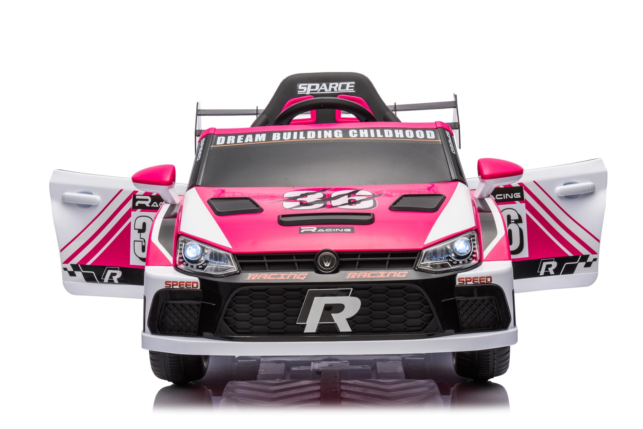 JoyRydz 12V Kids Car Ride on Toys w/Remote,2x20W Motors Children Ride-on Race Car to Drive,12V Kids Electric Vehicles for Ages 3-8 Boys Girls (Red & White)