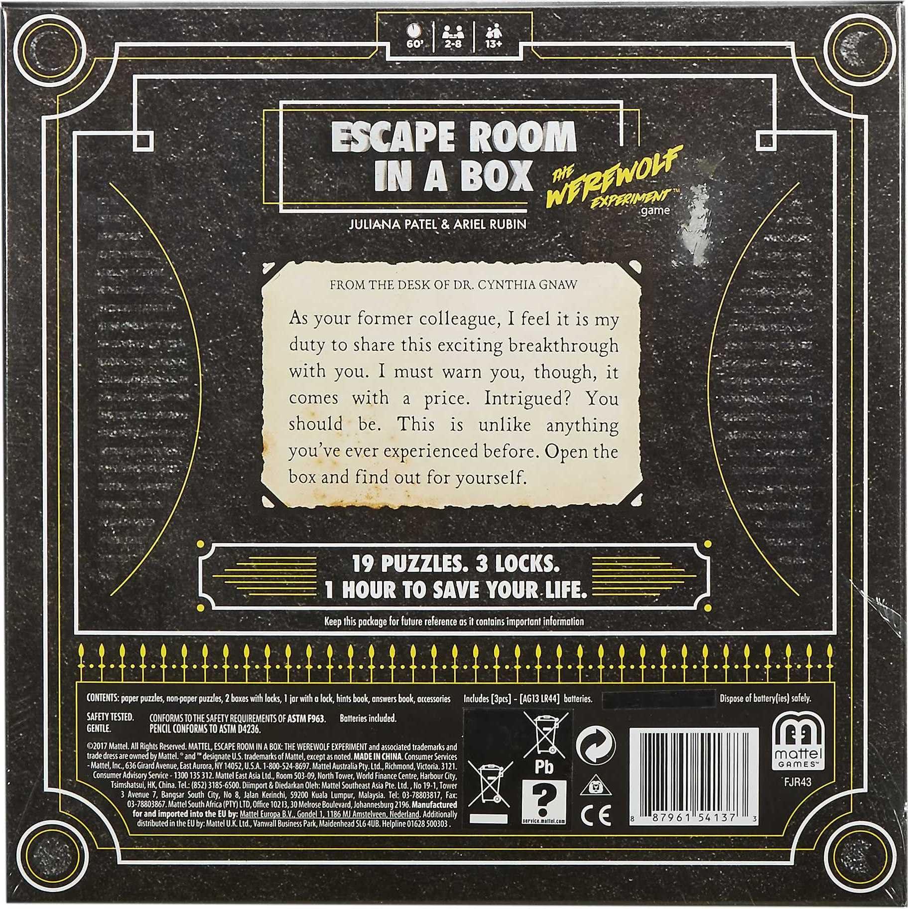 Mattel Games Mattel Games Escape Room in a Box Game the Werewolf Experiment, Mystery with Physical Puzzles, Paper Puzzles & Real Locks [Amazon Exclusive]