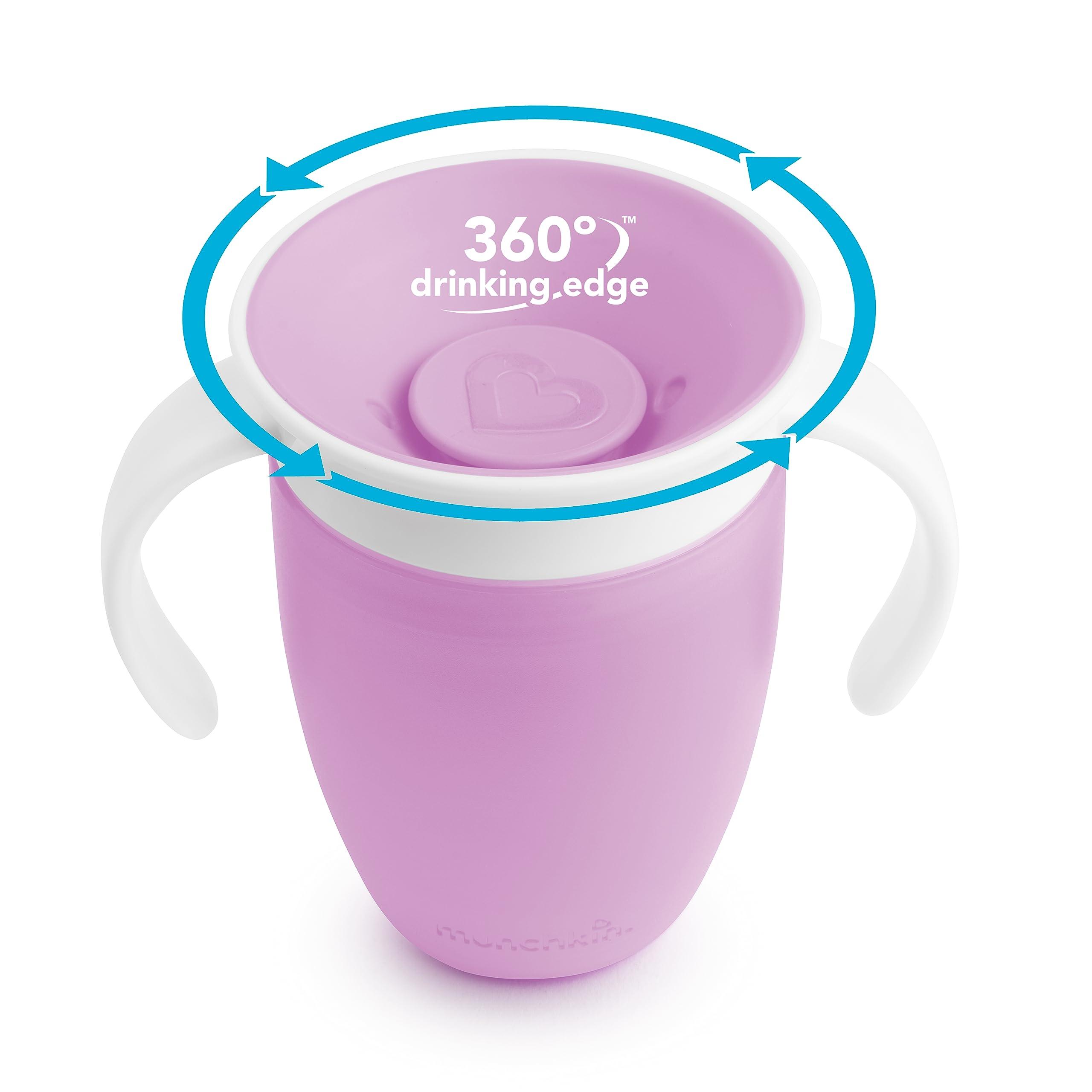 Munchkin Munchkin Miracle 360 Trainer Sippy Cup with Handles, Spill Proof, 7 Ounce, 2 Pack, Pink/Purple