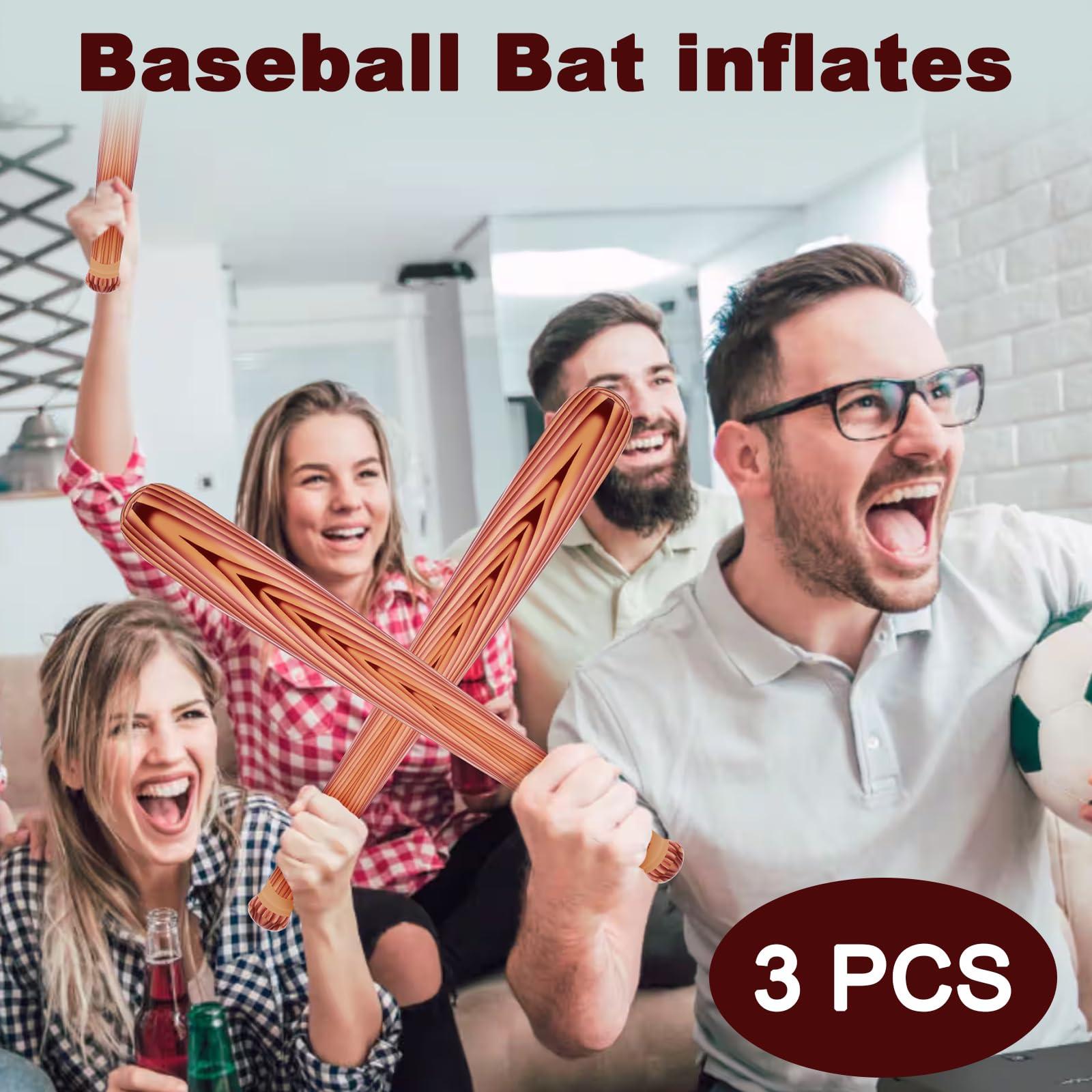 LLOUSSAK Inflatable Baseball Bat, Jumbo Baseball Balloons for Pool Party Decorations, 30\'\' Wood Print Blow up Baseball Bat Inflates, Large Inflatable Bat for Birthday Sports Theme Game Favors (3Pcs)