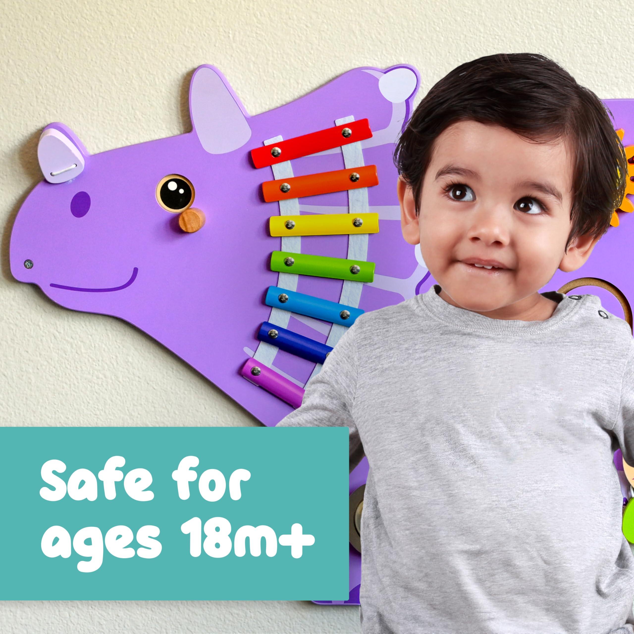 SPARK & WOW SPARK & WOW Triceratops Activity Wall Panels - Ages 18m+ - Montessori Sensory Toy - 8 Activities - Busy Board - Toddler Room Dcor