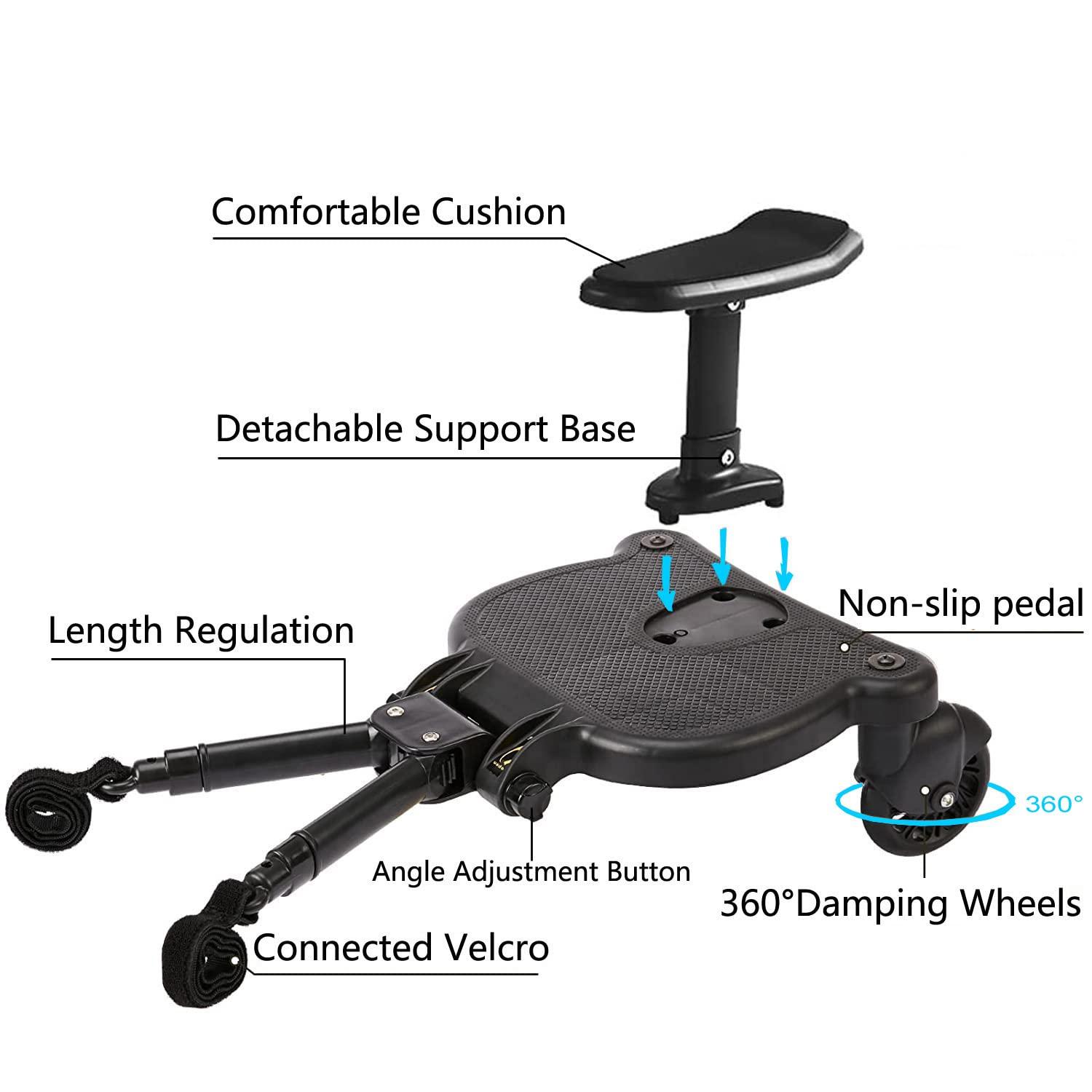 Leefngsun Universal Stroller Board Buggy Board with Detachable Seat, Stroller Glider Board Suitable for Most Brands of Strollers, Stroller Standing Board, Holds Children Up to 55lbs (Black)