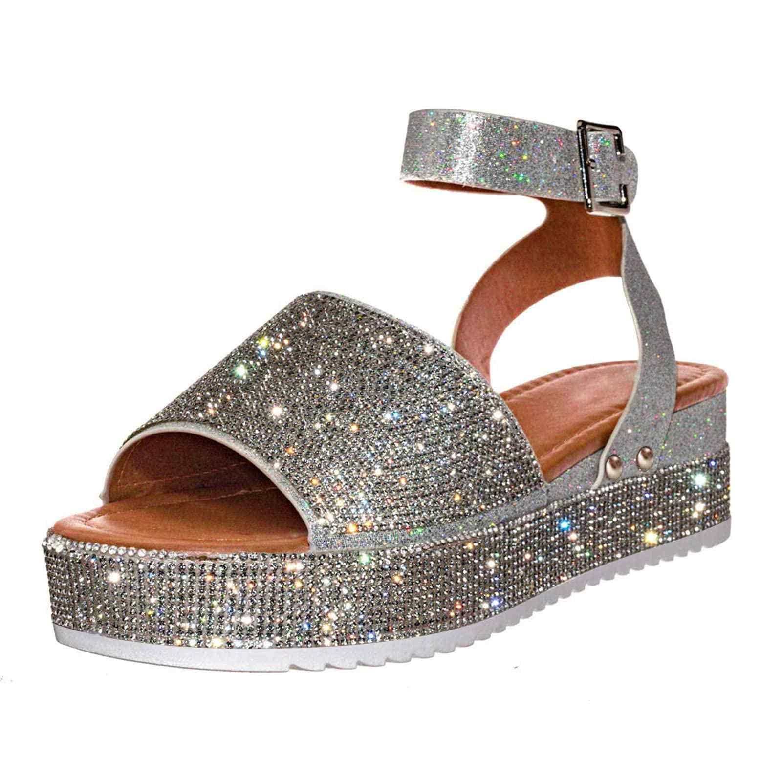 ZBYY ZBYY Womens Espadrilles Sandals,Open Toe Platform Sandals Sequins Wedge Summer Ankle Strap Flats Open Toe Sandals