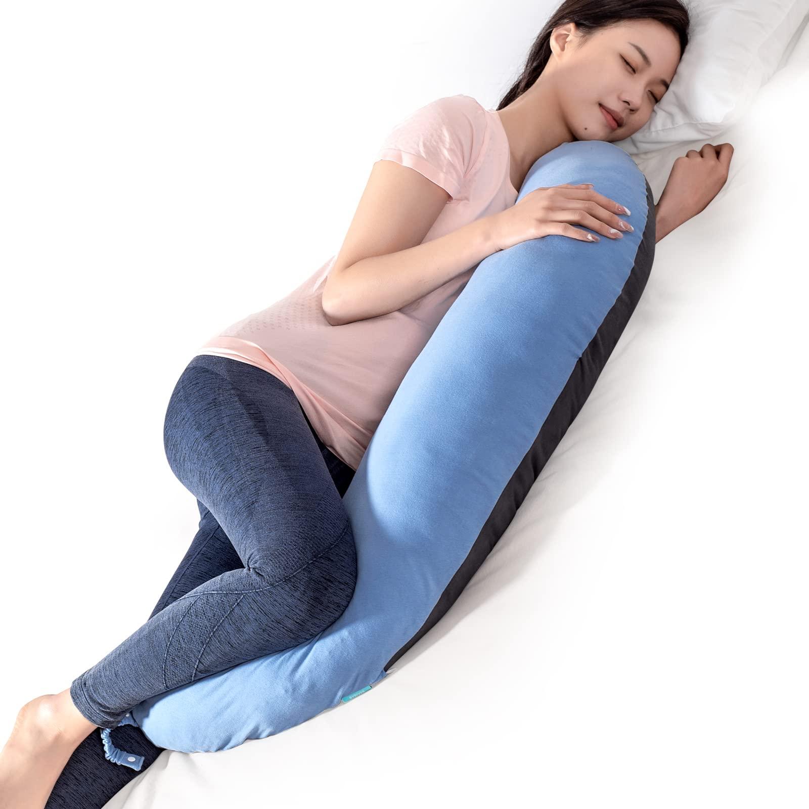 BYRIVER BYRIVER 43" Long C Shaped Body Pillow for Adults Men Women, Side Sleeper Pillow for Neck Shoulder Back Pain Relief, Cooling Post Sugery Pillow Pregnancy Pillow, Blue Black Washable Pillowcase (XL)