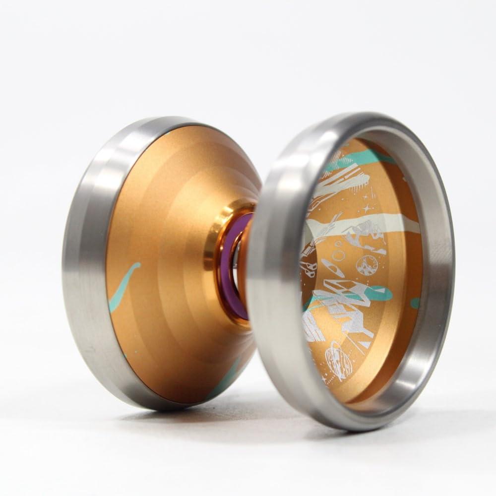 C3yoyodesign C3yoyodesign Galaxy Dinosaur Yo-Yo - Titanium Ring Bi-Metal YoYo (Orange/Green/Silver)