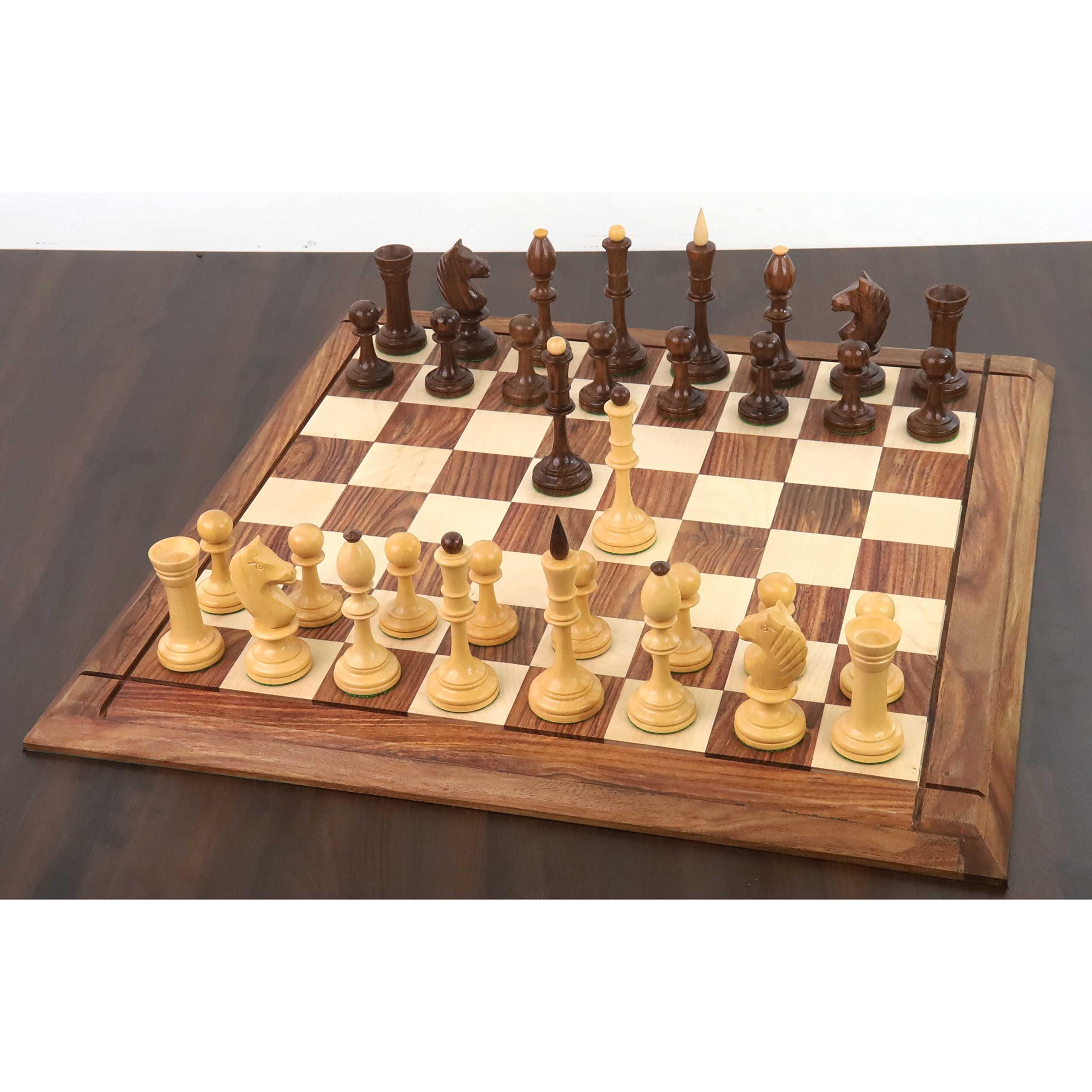 Royal Chess Mall Royal Chess Mall- Combo of Averbakh Soviet Russian Chess Set - Pieces in Golden Rosewood with 21\" Drueke Style Golden Rosewood Chess Board