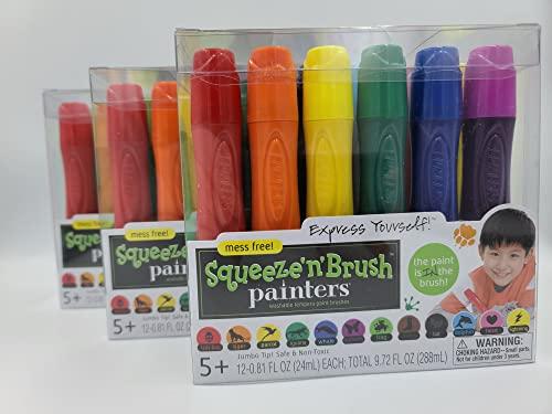Ohio Trading 3 Pack Of Painters Squeeze \'n Brush Washable Tempera Paint Brushes, Assorted Colors, 12 Count (36 In Total)