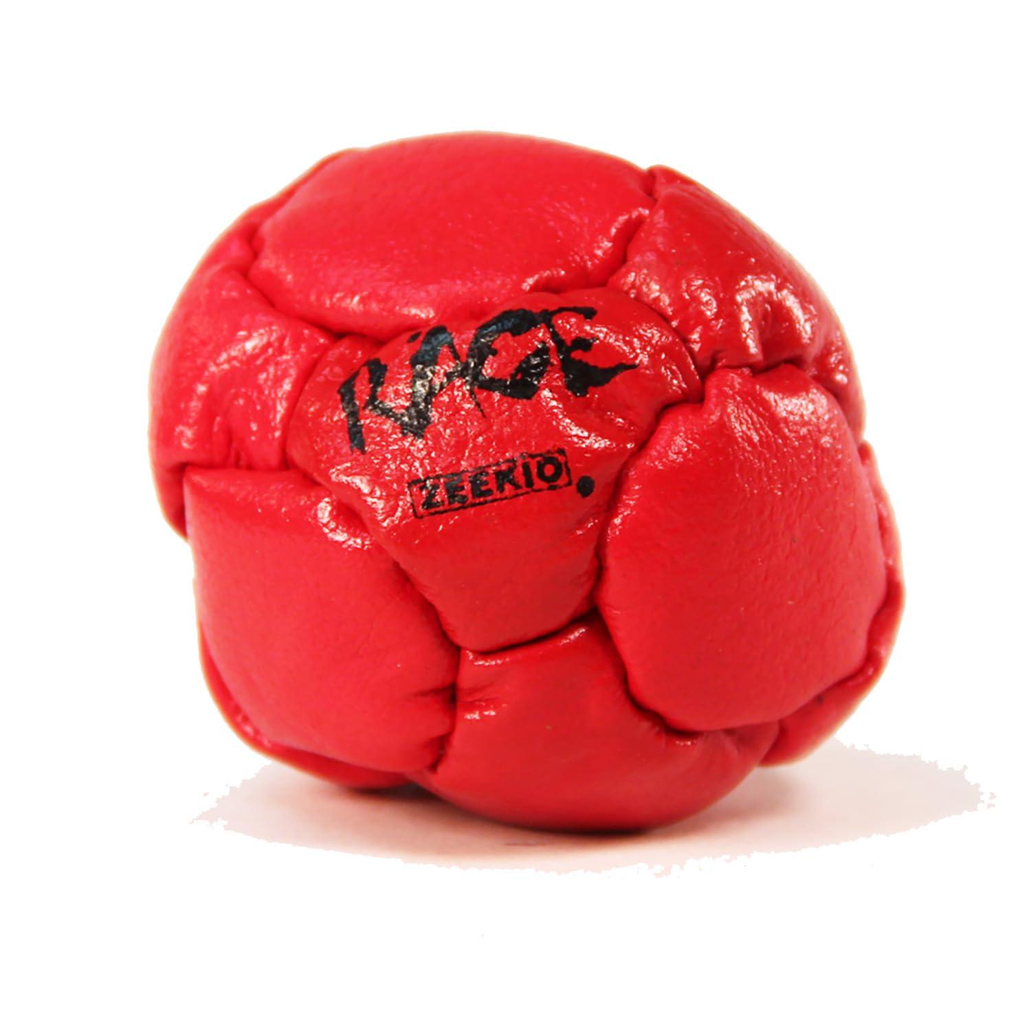 Zeekio Zeekio Red Rage Footbag - Genuine Leather -12 Panel -Pellet Filled-Hand Stitched-Red Hacky Sack