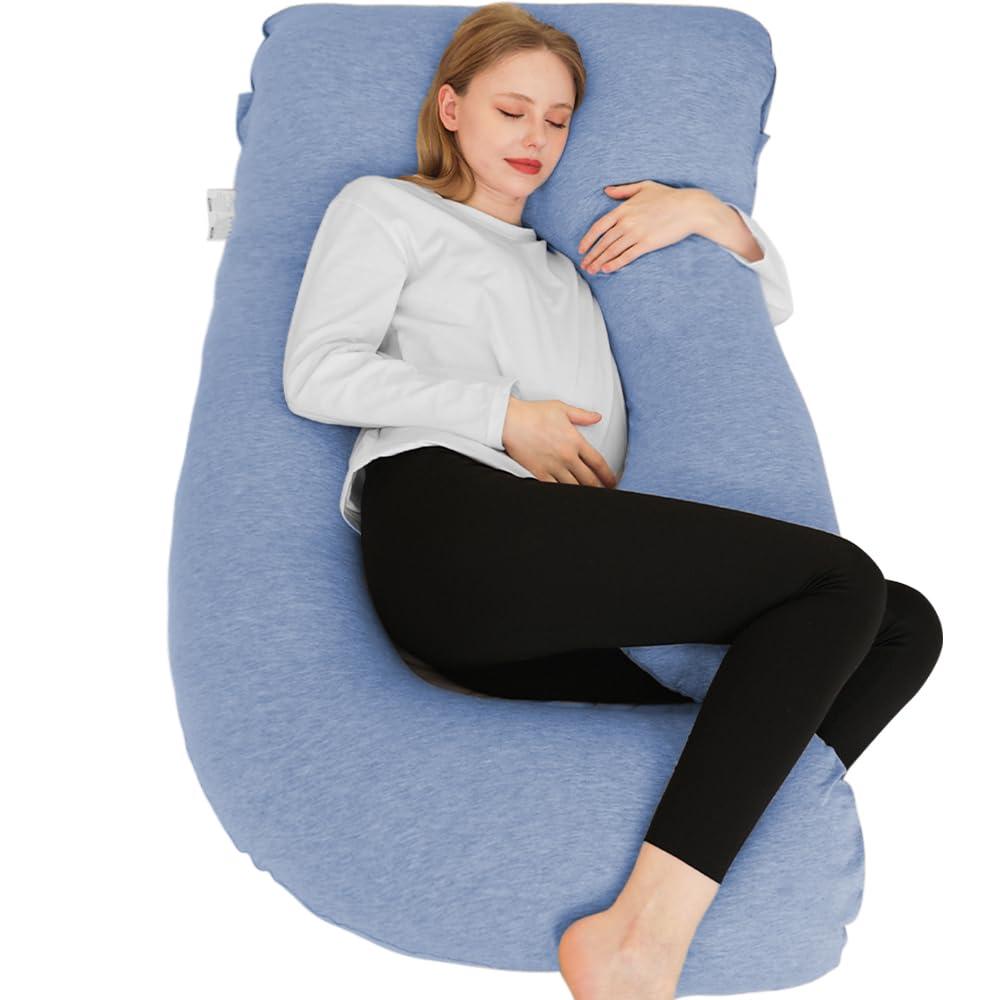 Chilling Home Chilling Home Pregnancy Pillow, U Shaped Pregnancy Pillows for Sleeping Full Body Pillow Maternity Pillow for Pregnant Women 58 inch, Pregnant Women Must Have with Removable Cover, Blue-Jersey