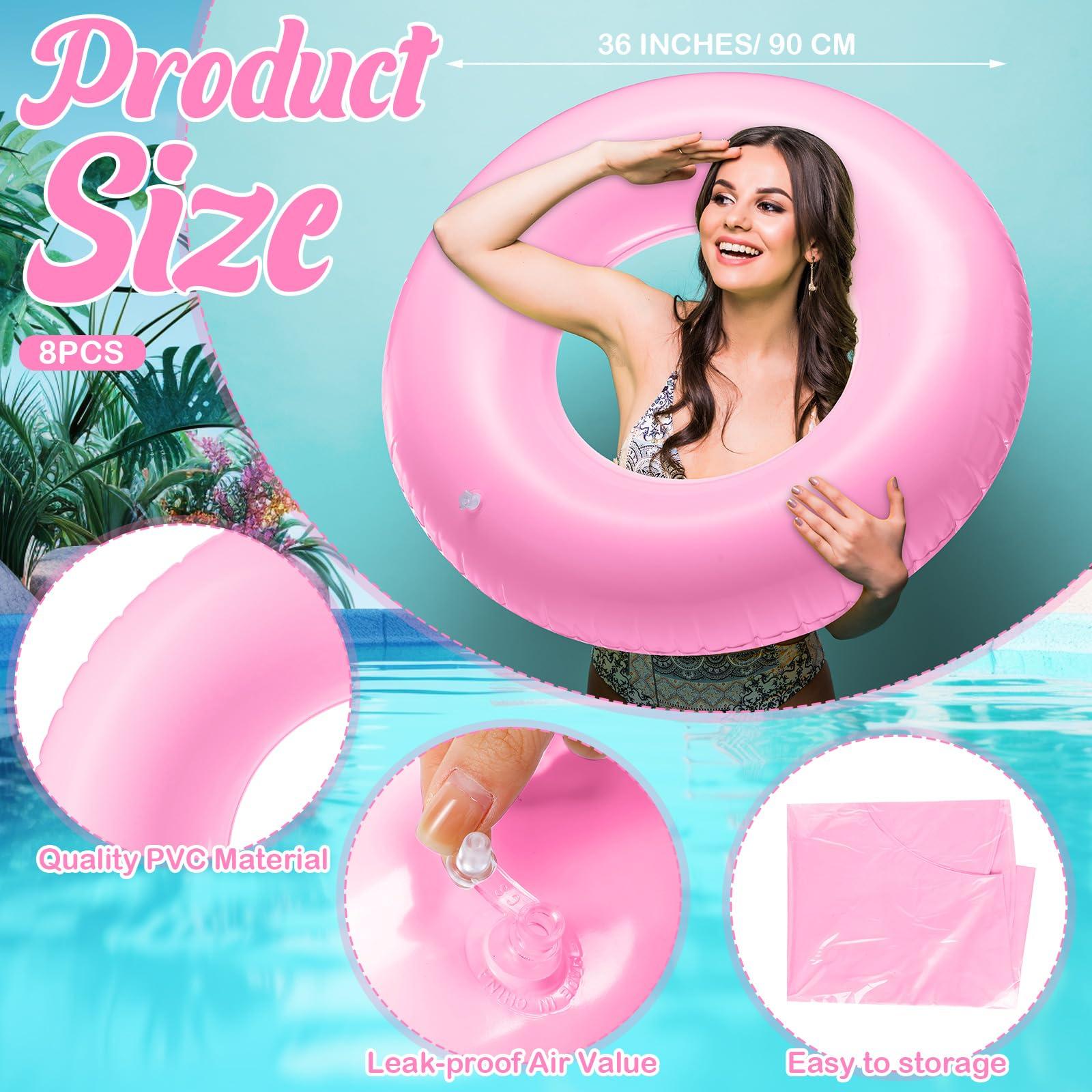 Gemscream Gemscream 8 Pcs Large Inflatable Pool Float 36 Inches Swimming Ring Pool Floats Adult Inflatable Tube for Summer Vacation Beach River Bachelorette Wedding Party Supplies(Pink)