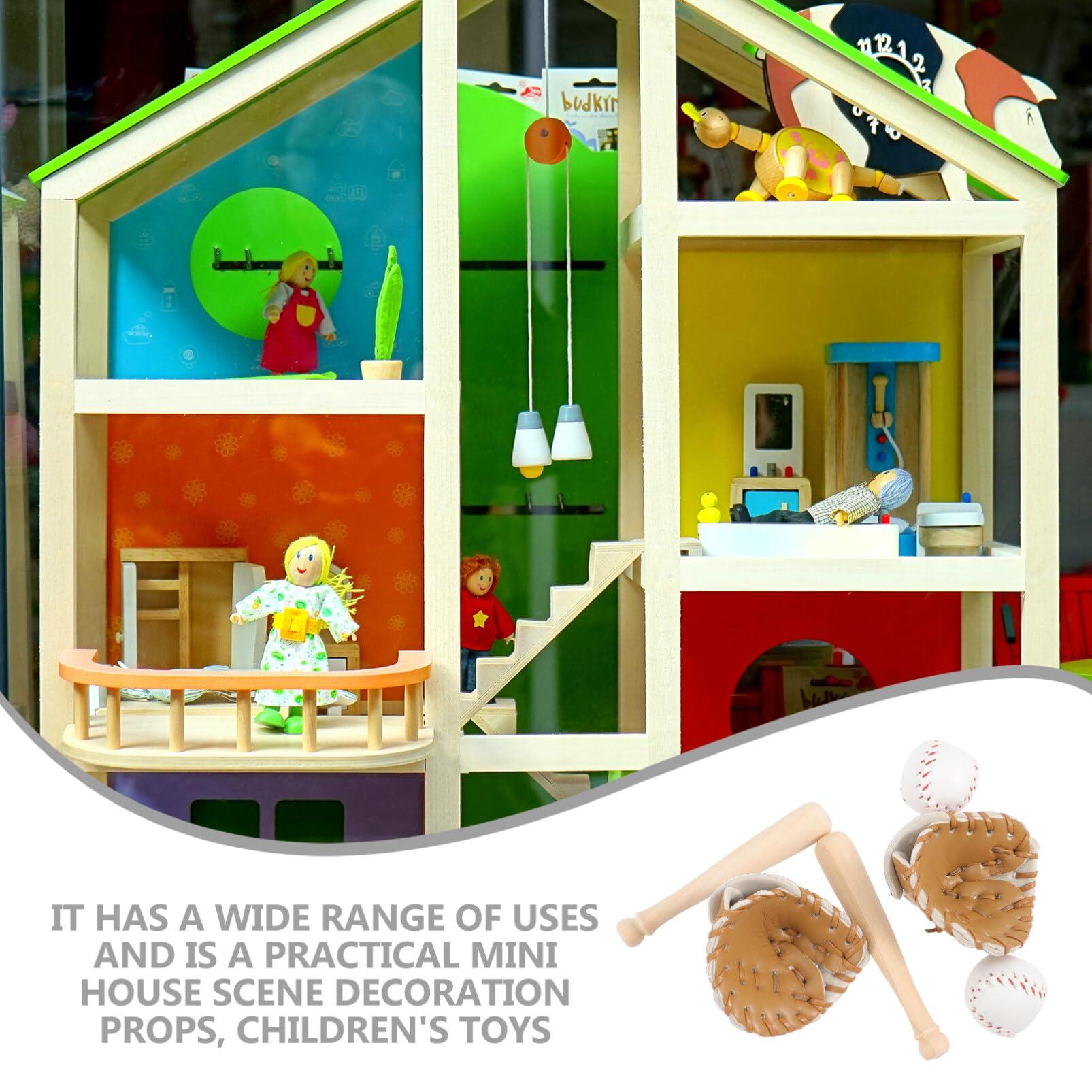 Gadpiparty Gadpiparty Mini Baseball Bat 1:12 Miniature House Sports Baseball Bat Glove and Ball Set Mini House Decoration Accessories for Accessories Bat and Key Materials Decor 2 Sets
