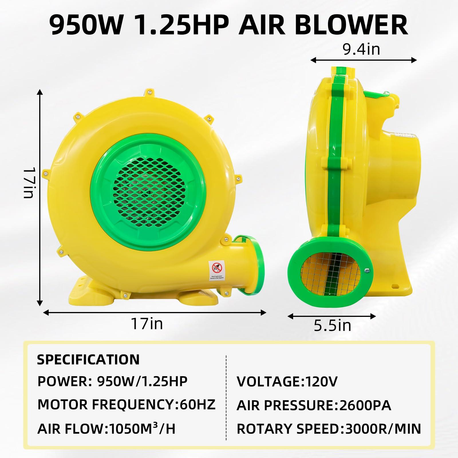 GONFLABLE Inflatable Air Blower, 950W/1.25HP Bounce House Blower for Outdoor Commercial, Portable Electric Pump Fan for Inflatables, Bubble House, Bouncy Castle, Doll, Water Slide, Jump Slides