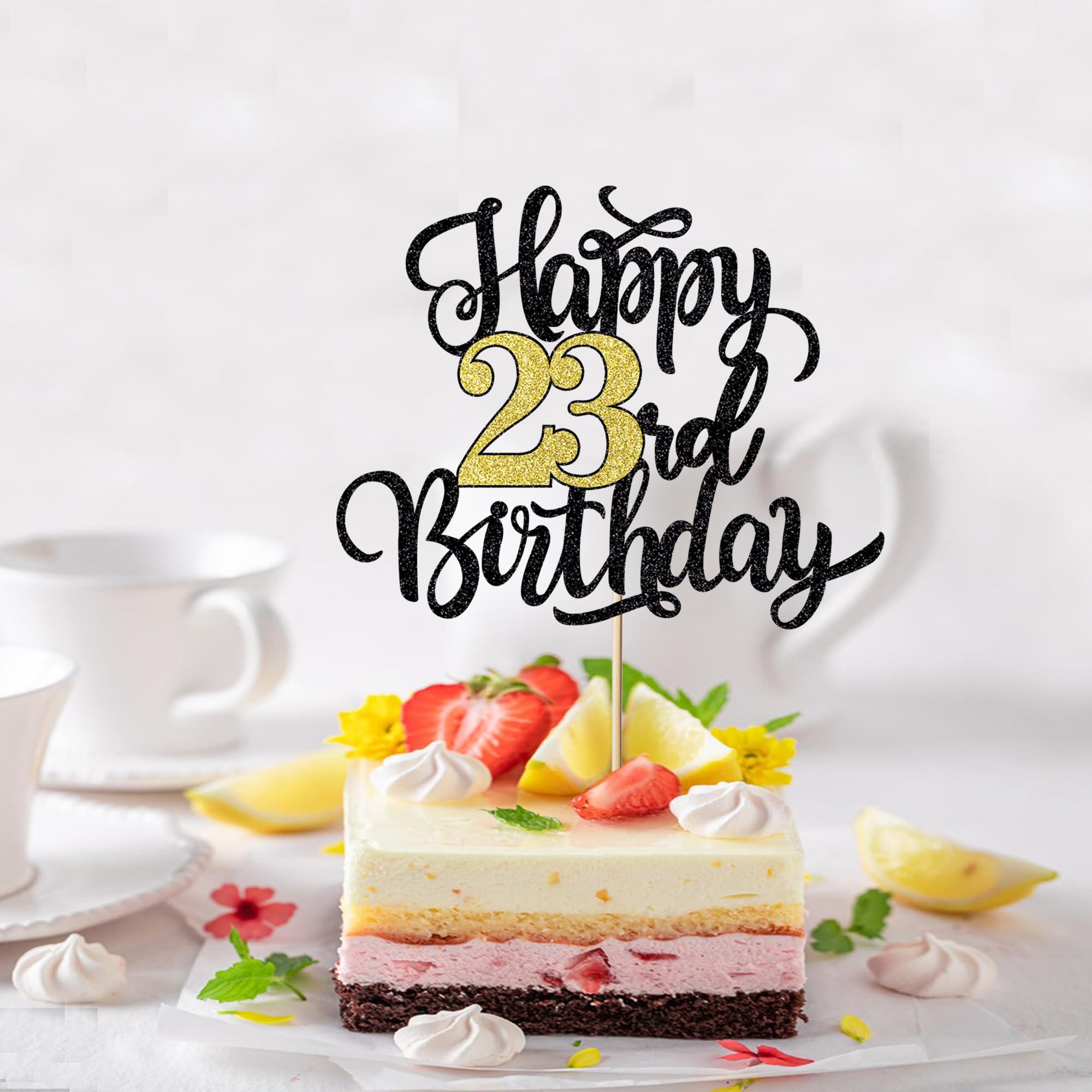 Leetaivie Leetaivie Happy 23rd Birthday Cake Topper, Black Gold Glitter Birthday Cake Topper, 23rd Anniversary/ 23rd Birthday Party Decoration Supplies