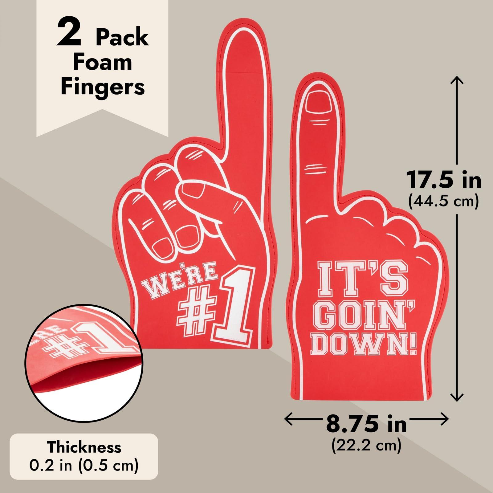 Okuna Outpost Okuna Outpost 2 Pack Red Foam Fingers #1, It\'s Goin\' Down for Sports Fan Accessories, Cheering, Party Favors, 17.5 Inch Giant Foam Hand