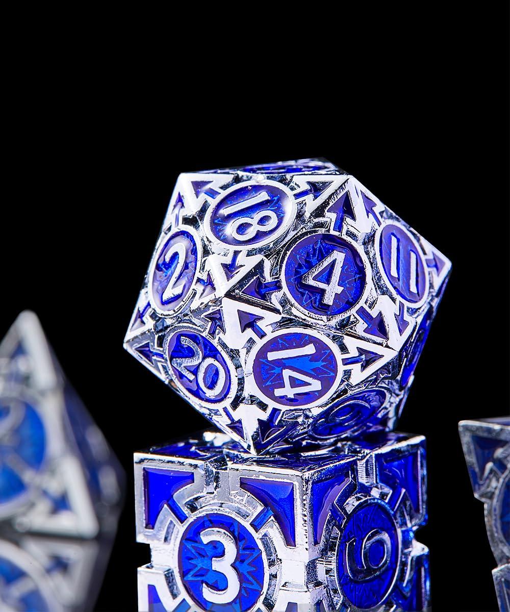 RULE DICE RULE DICE Metal DND Dice Set D&D Dungeons and Dragons Dice, Unique Polyhedral MTG RPG Role Playing D and D Dice Set, Weighted Solid Blue D & D Metal Dice with DND Dice Gift Box D20 D4 D12 D10 D% D8 D6